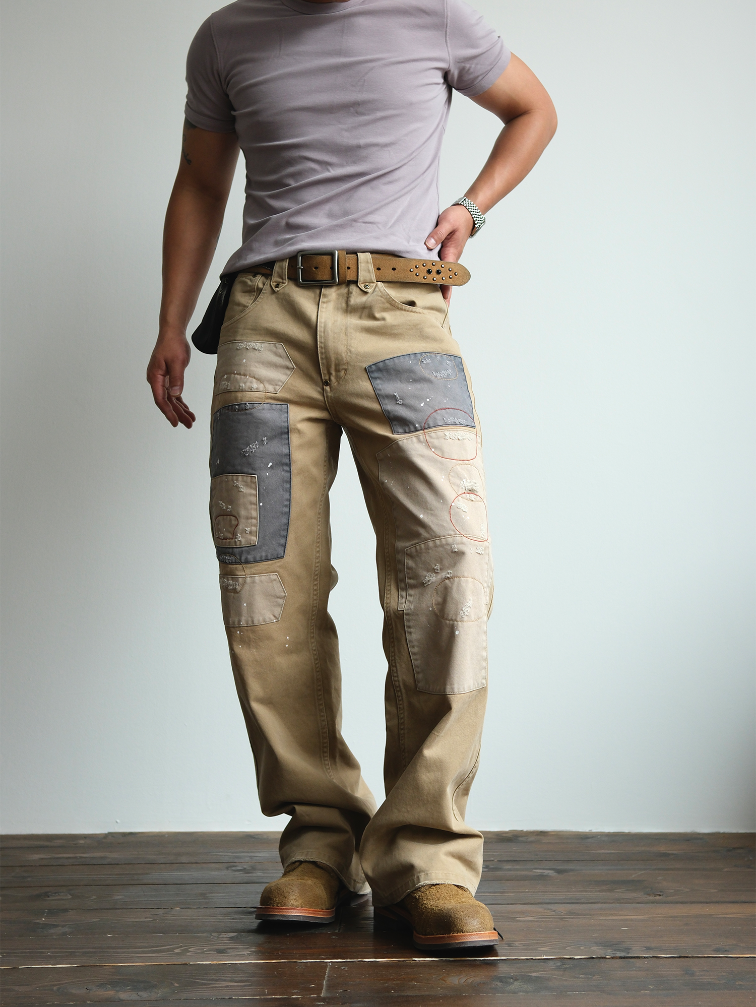 NEIGBORL Retro Paint-Splattered Distressed Patched Pants