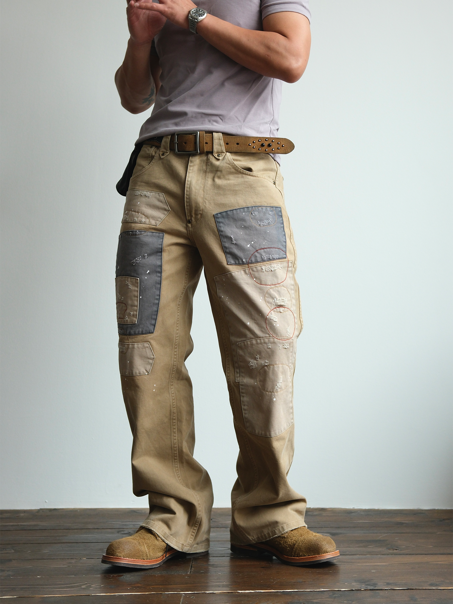 NEIGBORL Retro Paint-Splattered Distressed Patched Pants