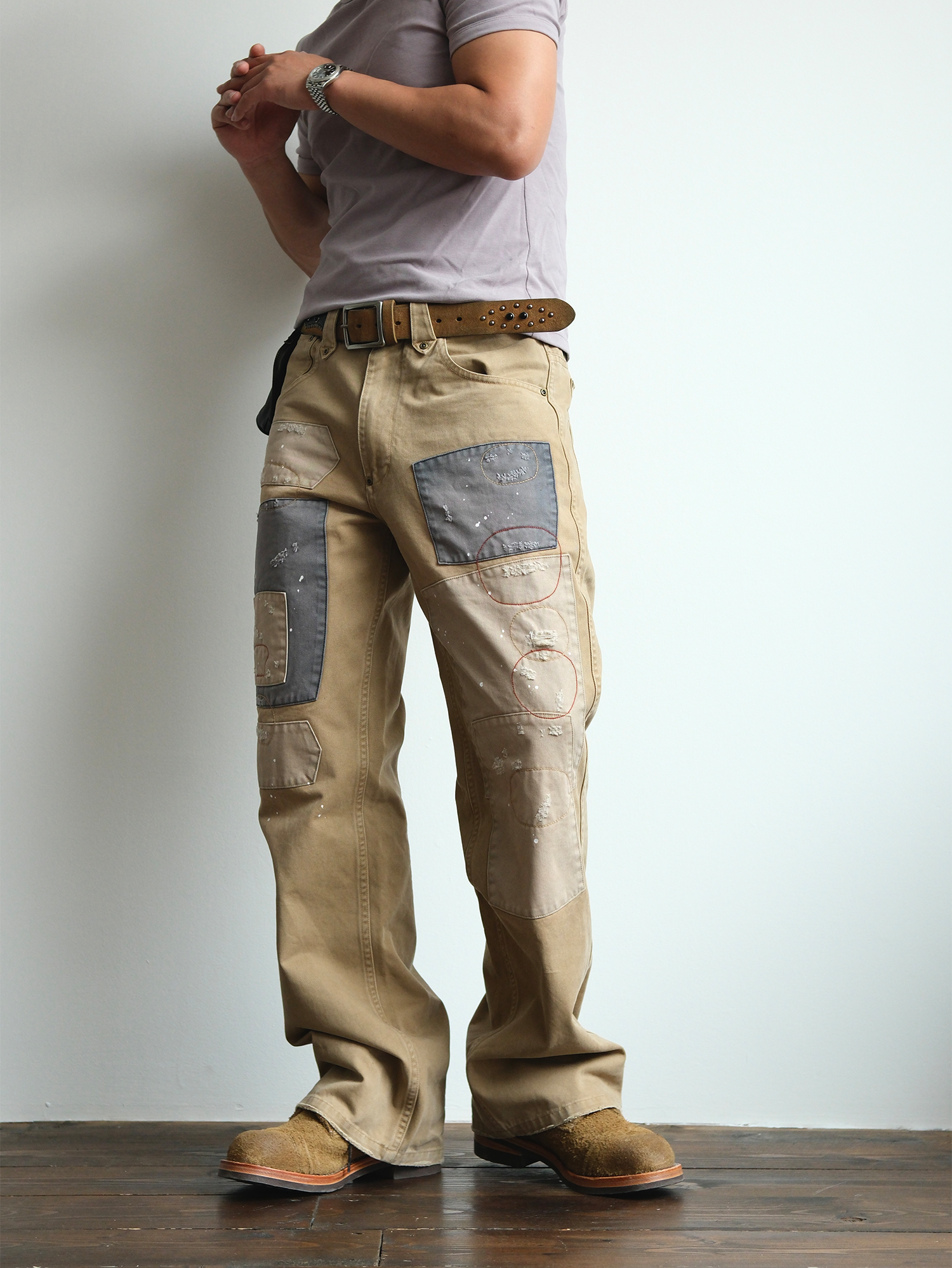 NEIGBORL Retro Paint-Splattered Distressed Patched Pants