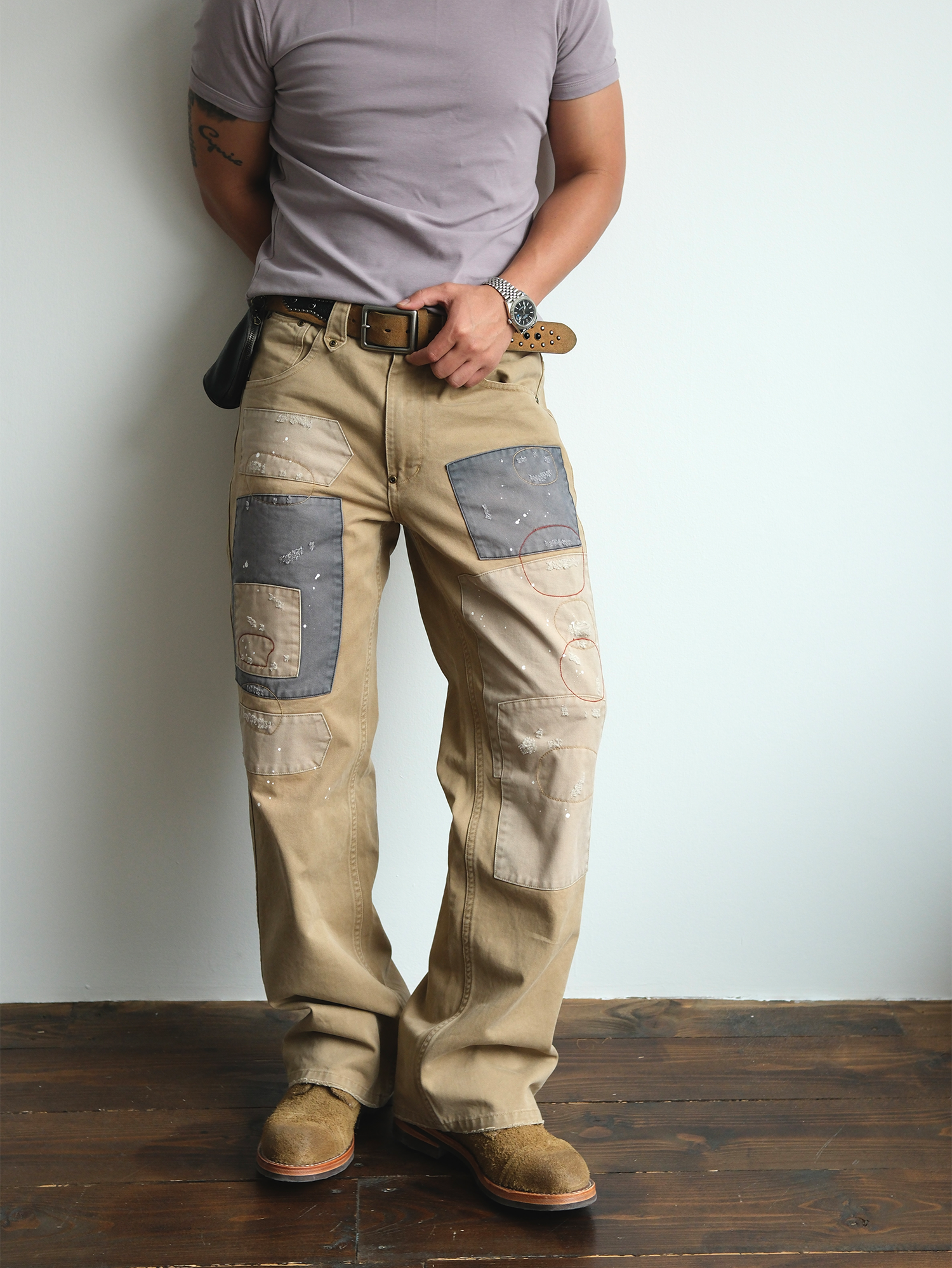 NEIGBORL Retro Paint-Splattered Distressed Patched Pants