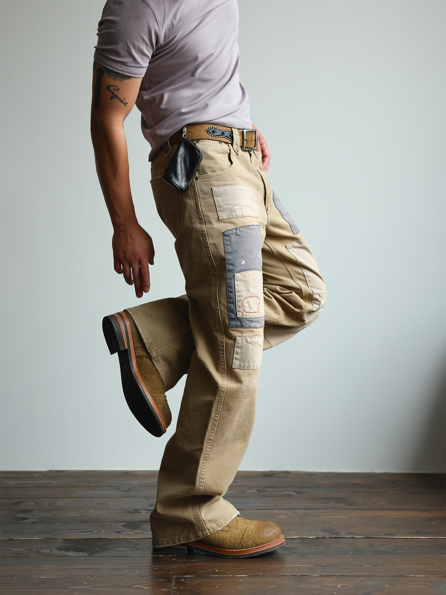 NEIGBORL Retro Paint-Splattered Distressed Patched Pants