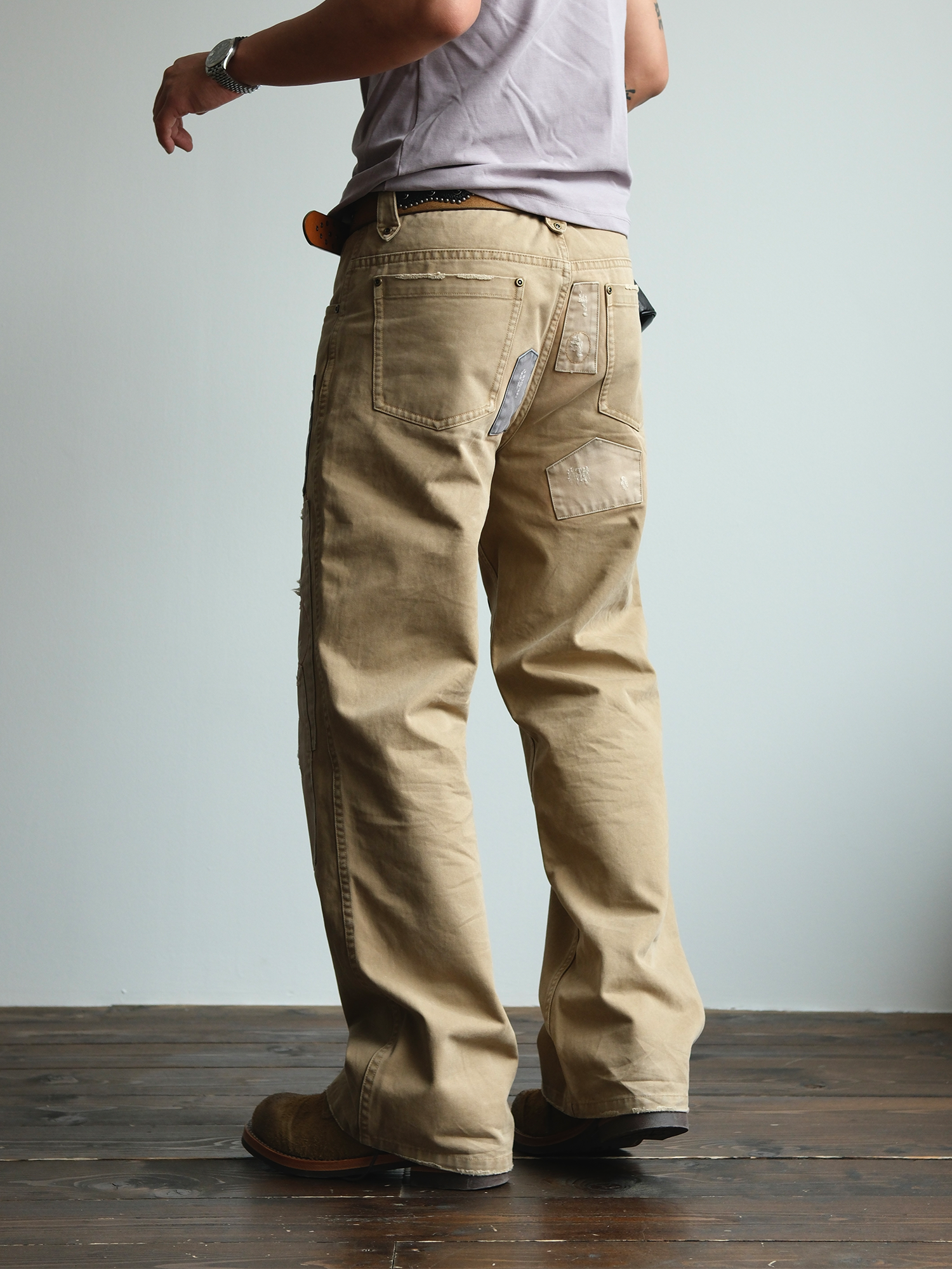 NEIGBORL Retro Paint-Splattered Distressed Patched Pants