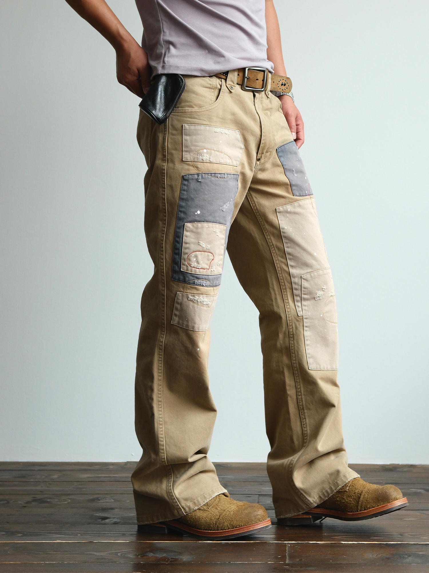 NEIGBORL Retro Paint-Splattered Distressed Patched Pants