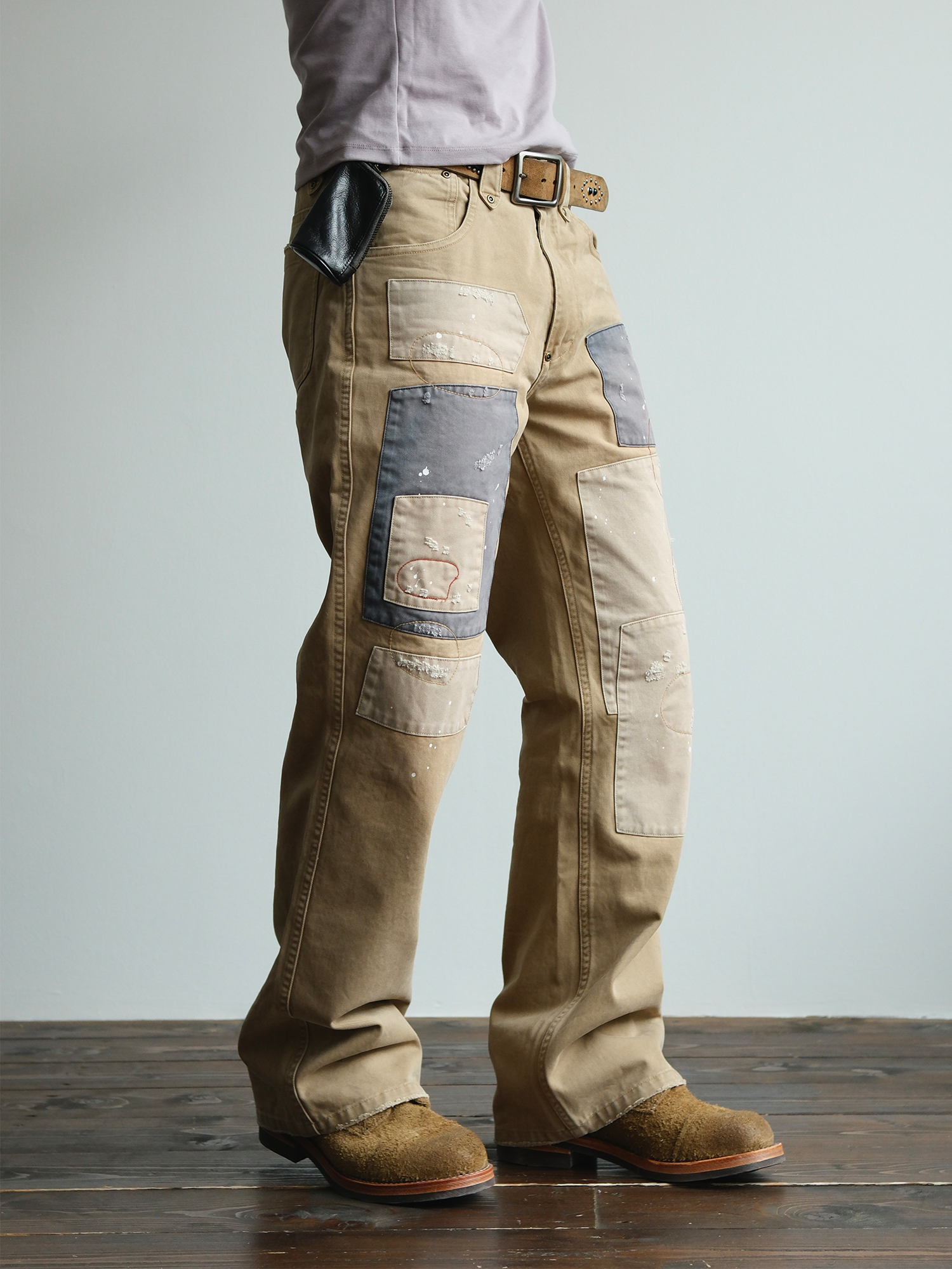 NEIGBORL Retro Paint-Splattered Distressed Patched Pants