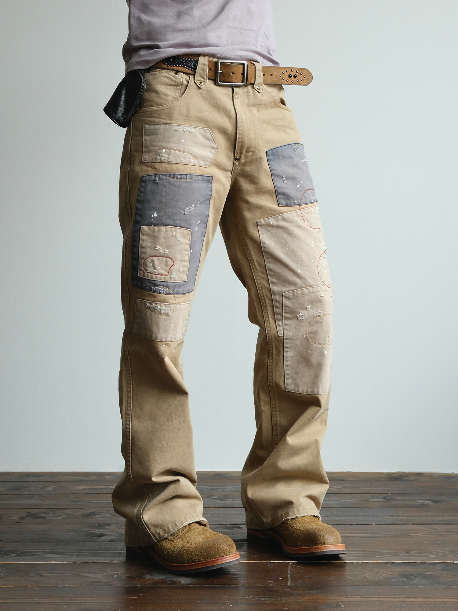 NEIGBORL Retro Paint-Splattered Distressed Patched Pants