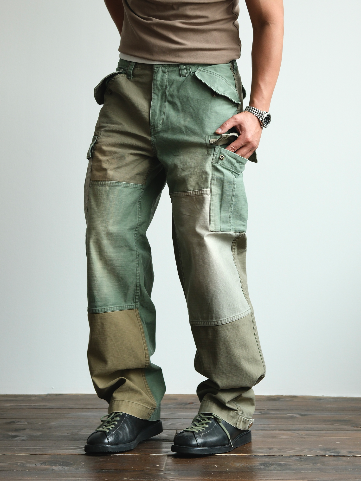 NEIGBORL Retro Washed Paneled Multi-Pocket Cargo Pants