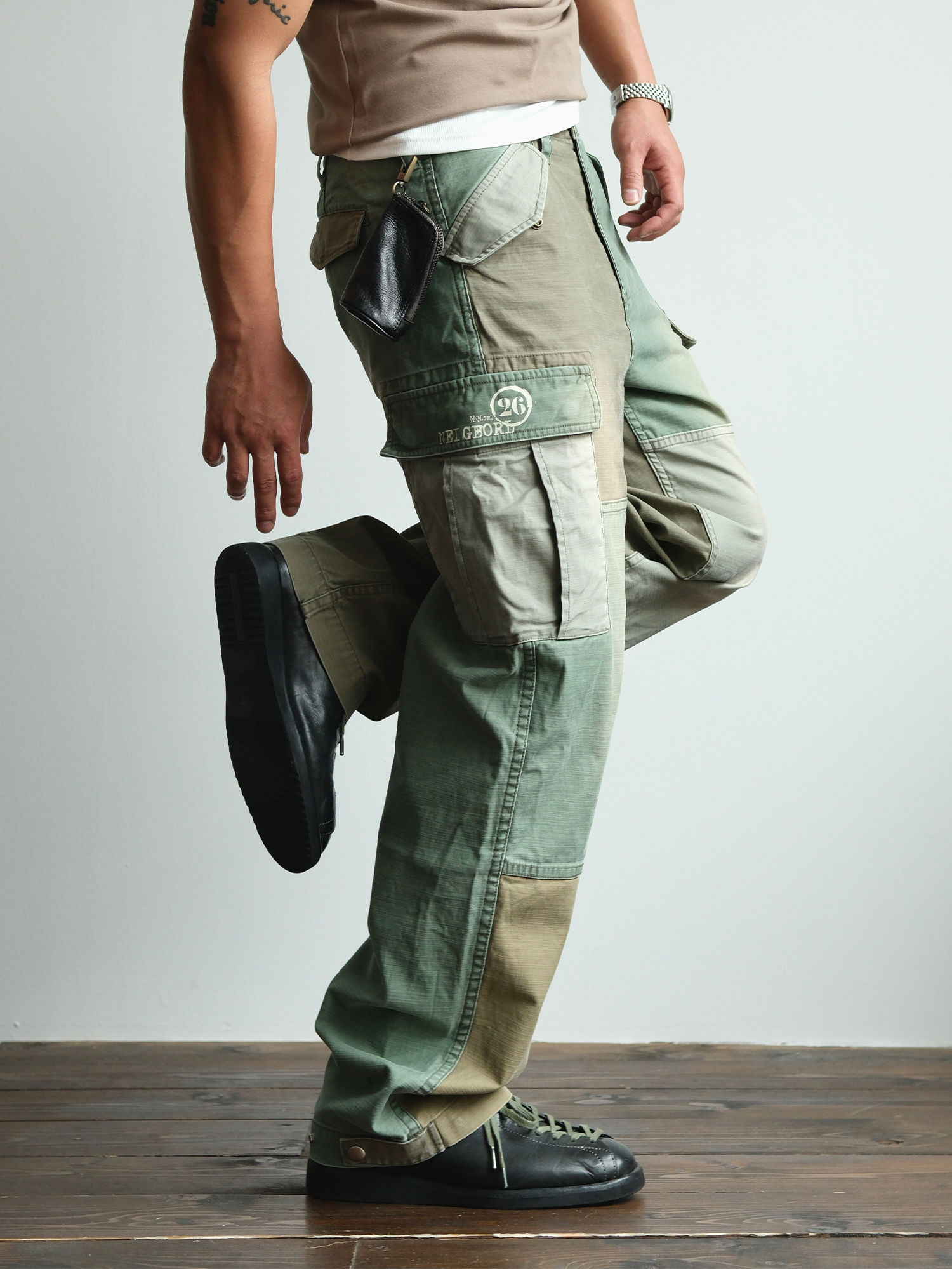 NEIGBORL Retro Washed Paneled Multi-Pocket Cargo Pants