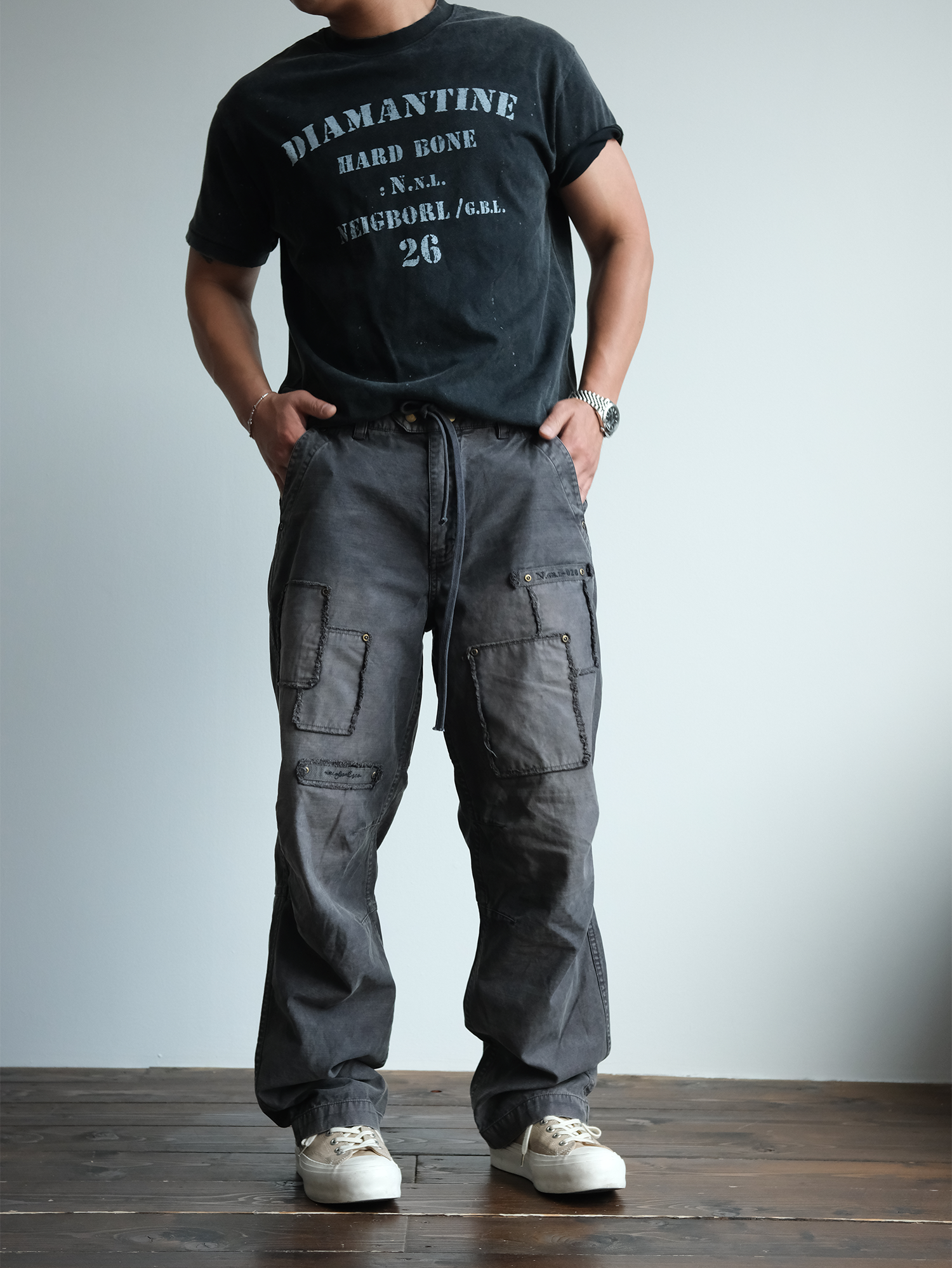 NEIGBORL Retro Washed Distressed Patch Cargo Pants