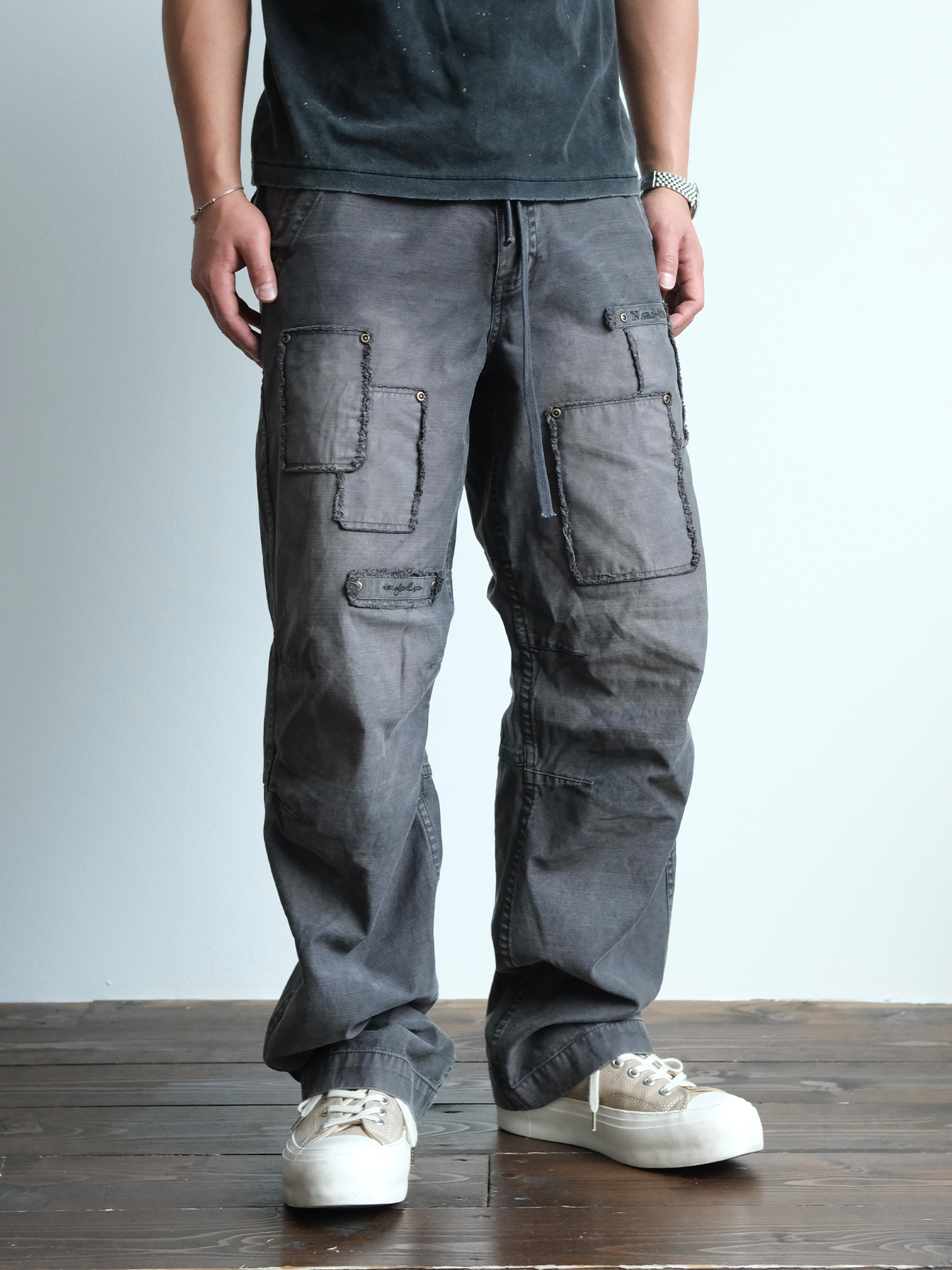 NEIGBORL Retro Washed Distressed Patch Cargo Pants