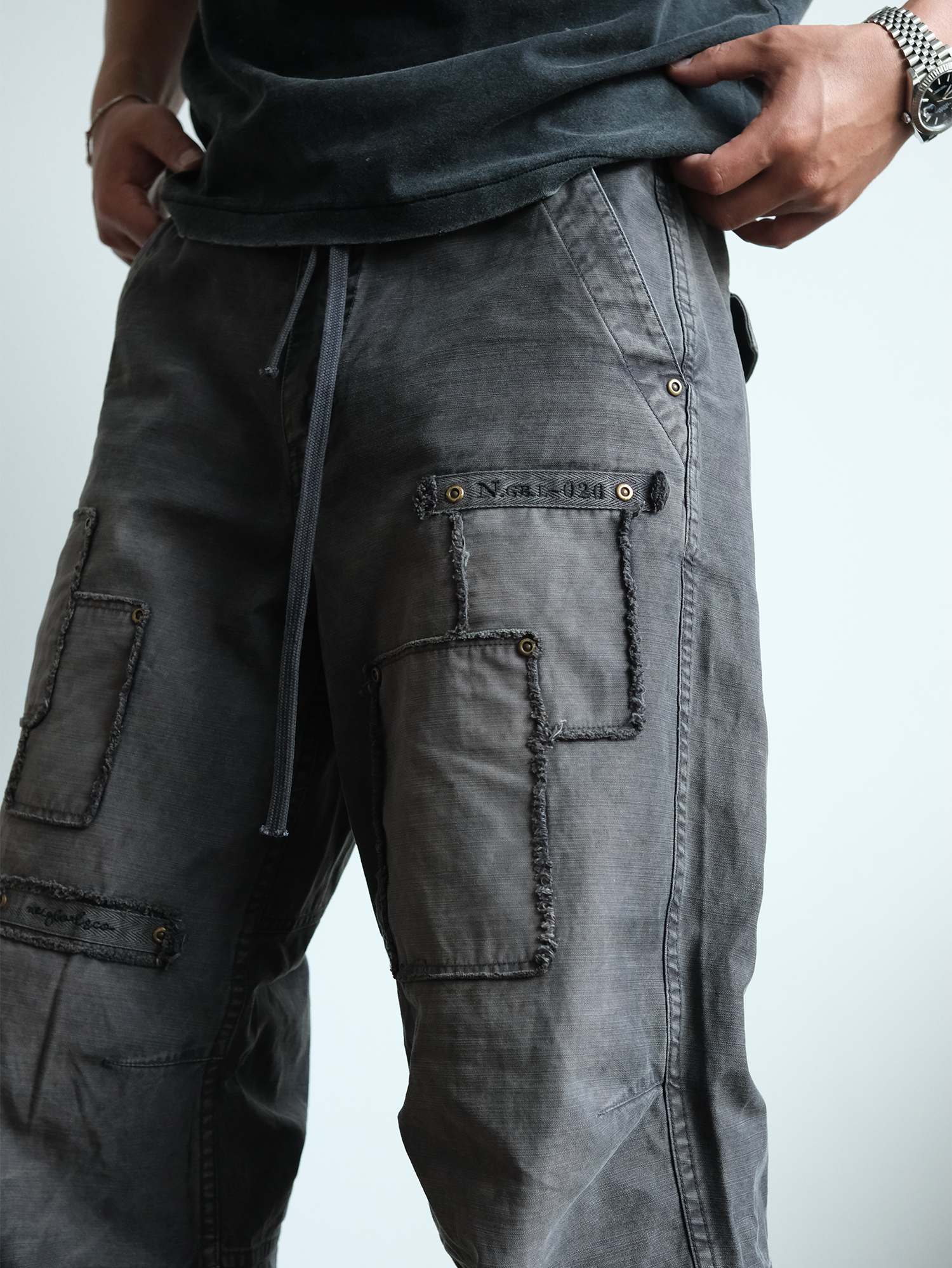 NEIGBORL Retro Washed Distressed Patch Cargo Pants
