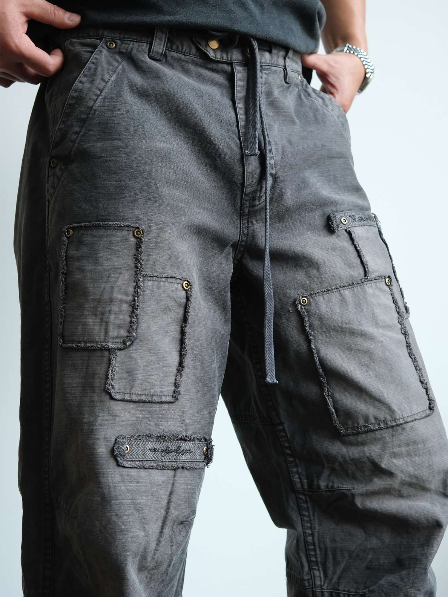 NEIGBORL Retro Washed Distressed Patch Cargo Pants