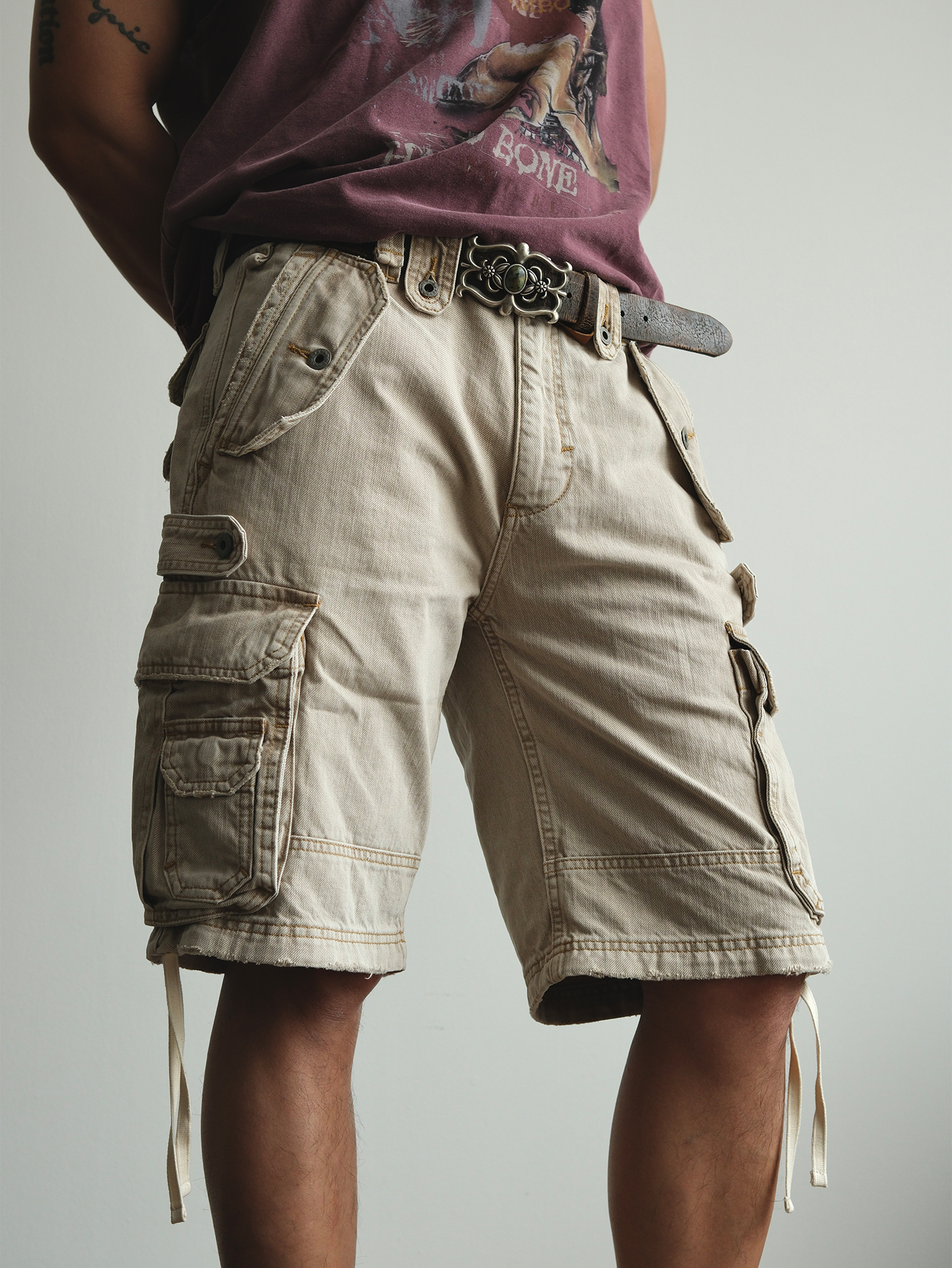NEIGBORL Washed Distressed Multi-Pocket Cargo Shorts