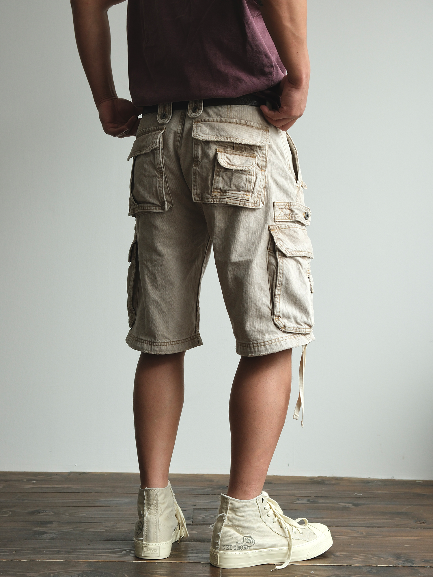 NEIGBORL Washed Distressed Multi-Pocket Cargo Shorts