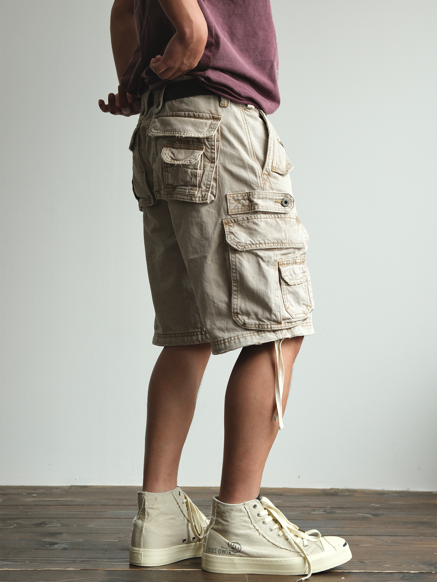 NEIGBORL Washed Distressed Multi-Pocket Cargo Shorts