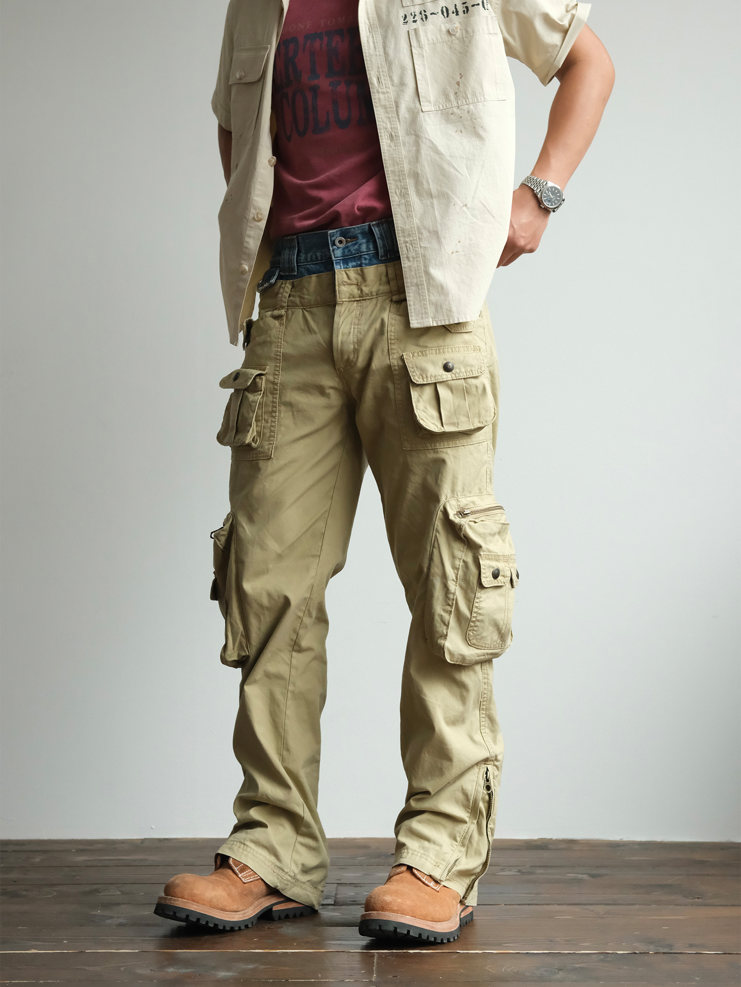 NEIGBORL Retro Spliced Multi-Pocket Cargo Pants