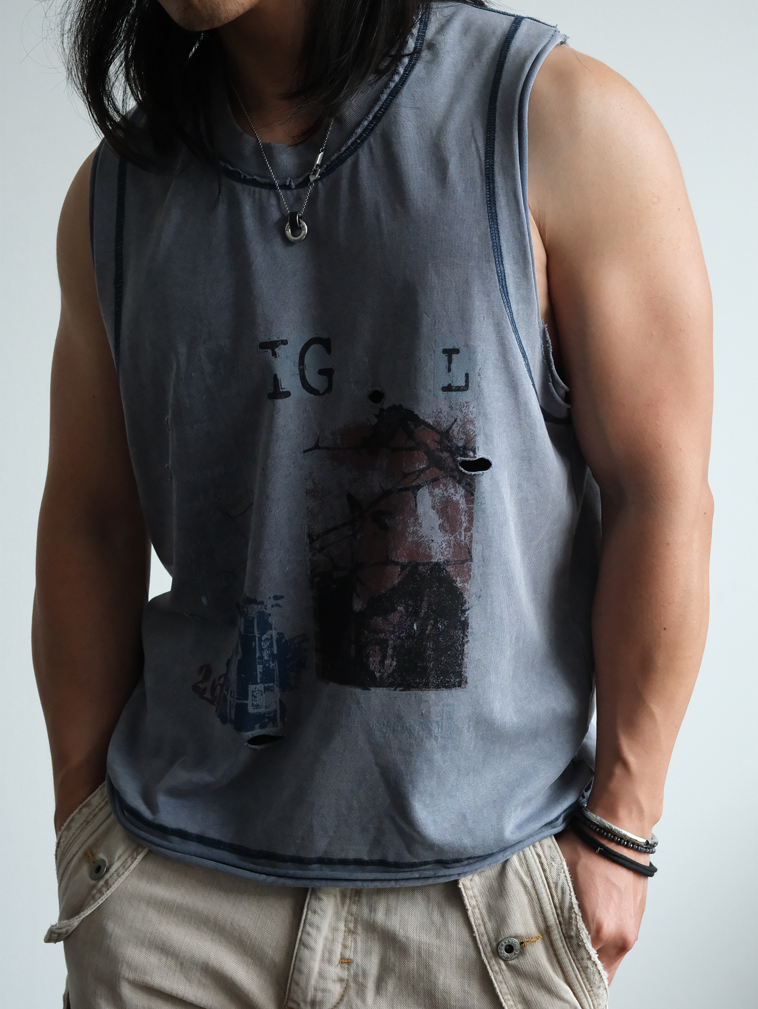NEIGBORL Distressed Washed Graphic Tank Top