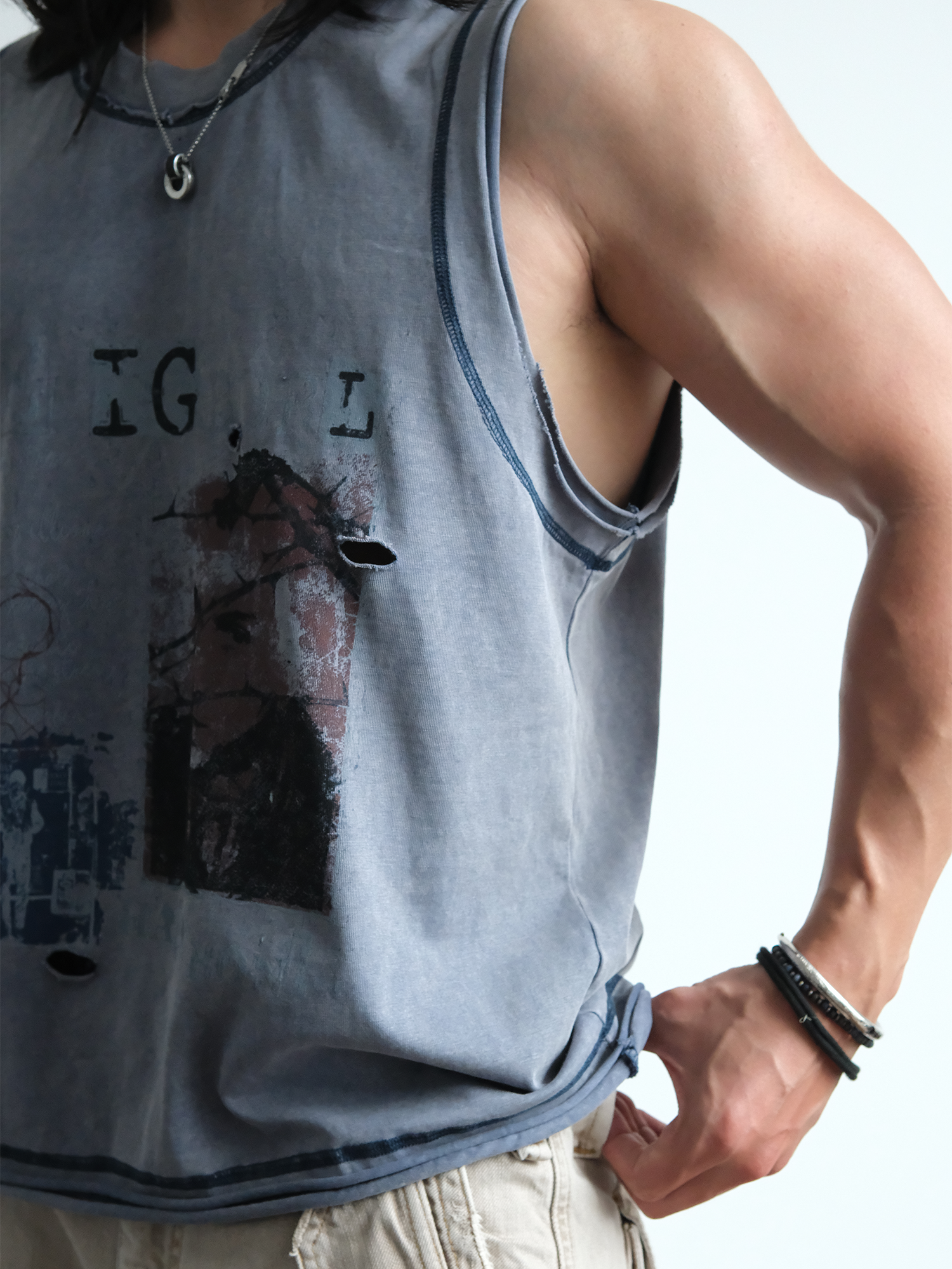 NEIGBORL Distressed Washed Graphic Tank Top