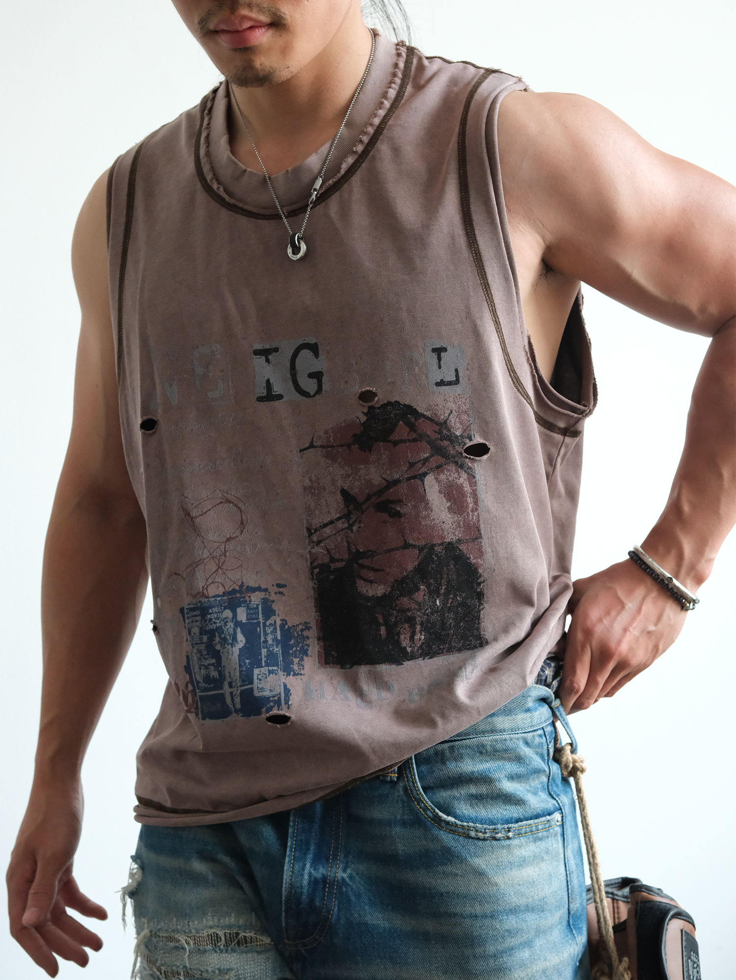 NEIGBORL Distressed Washed Graphic Tank Top