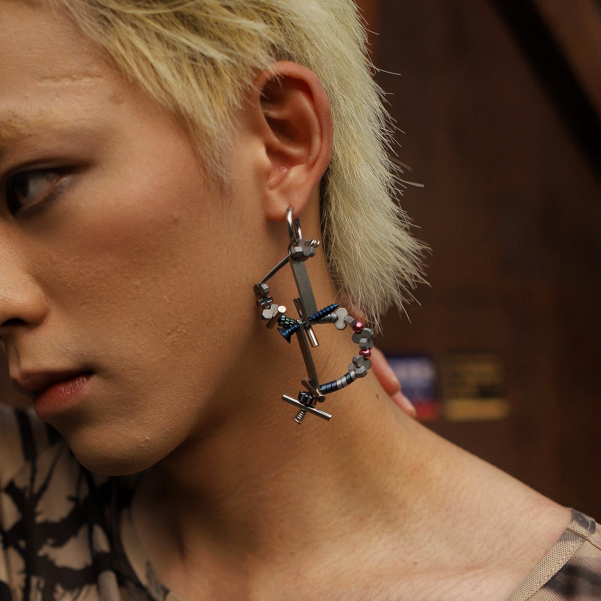 NUNKNOTX Industrial Fragment Asymmetrical Earrings