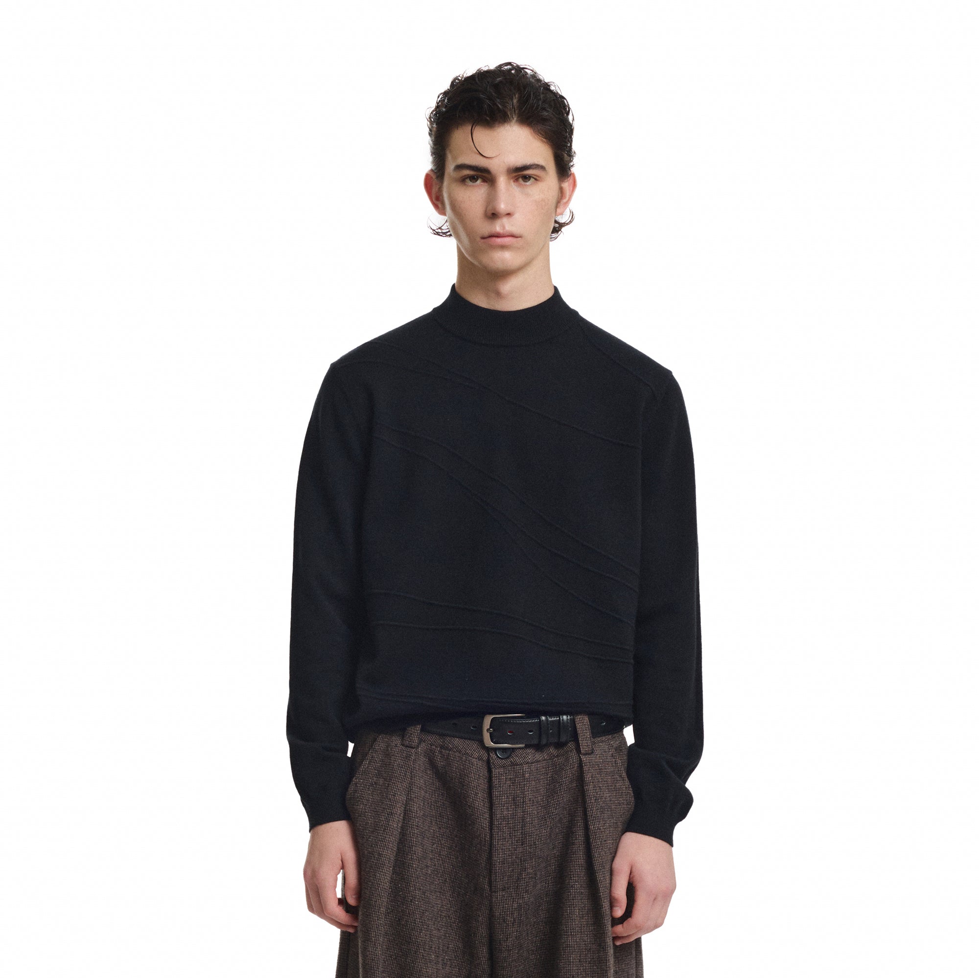 KREATE Curved Jacquard Half-Turtleneck Sweater