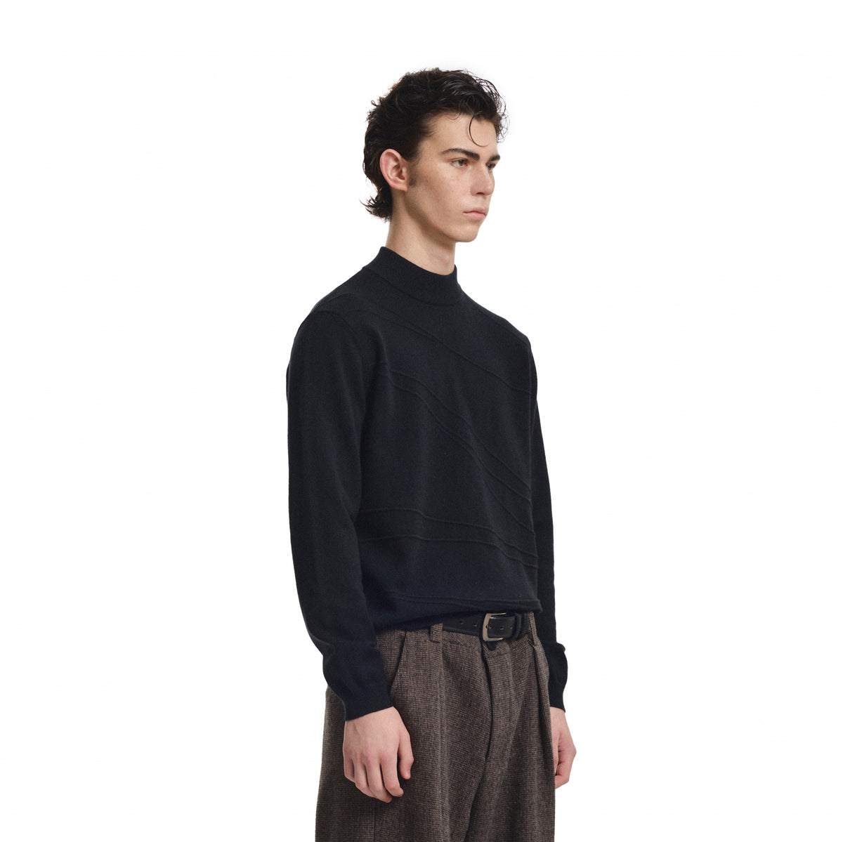 KREATE Curved Jacquard Half-Turtleneck Sweater