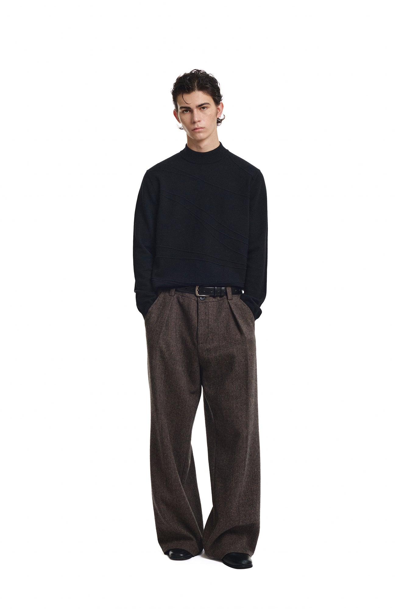 KREATE Curved Jacquard Half-Turtleneck Sweater