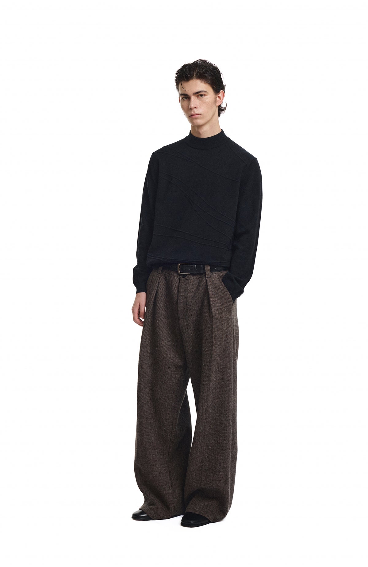 KREATE Curved Jacquard Half-Turtleneck Sweater