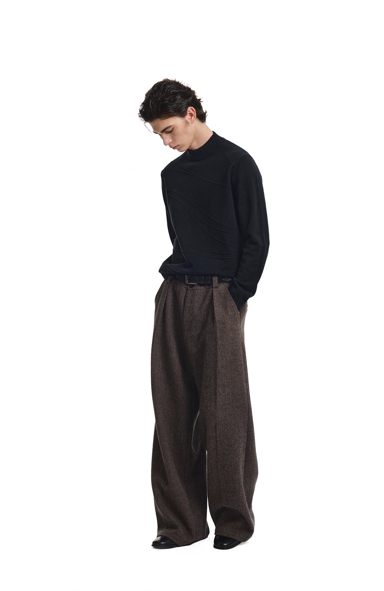 KREATE Curved Jacquard Half-Turtleneck Sweater