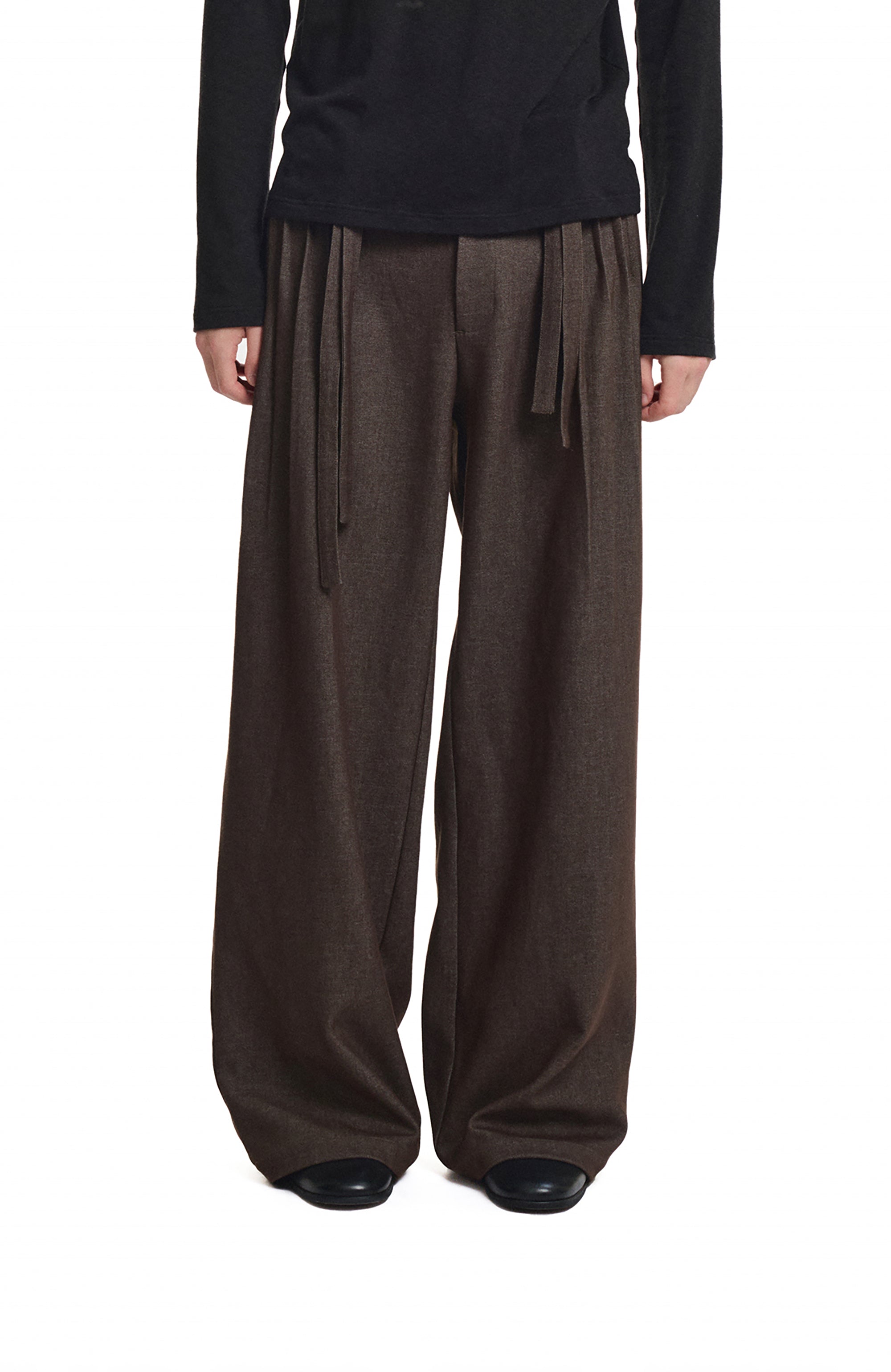 KREATE Double Belt Pleated Wide-Leg Trousers