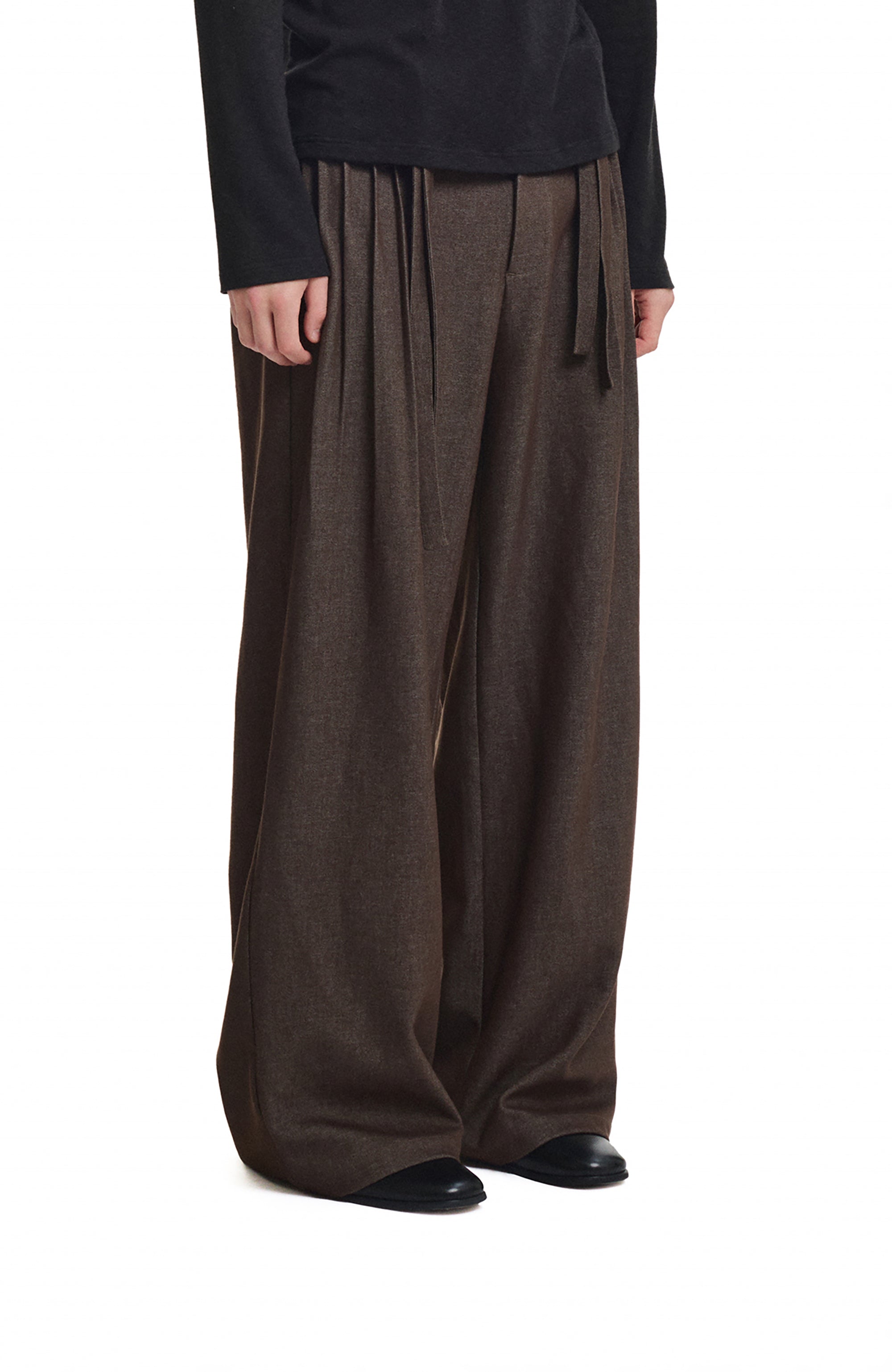 KREATE Double Belt Pleated Wide-Leg Trousers