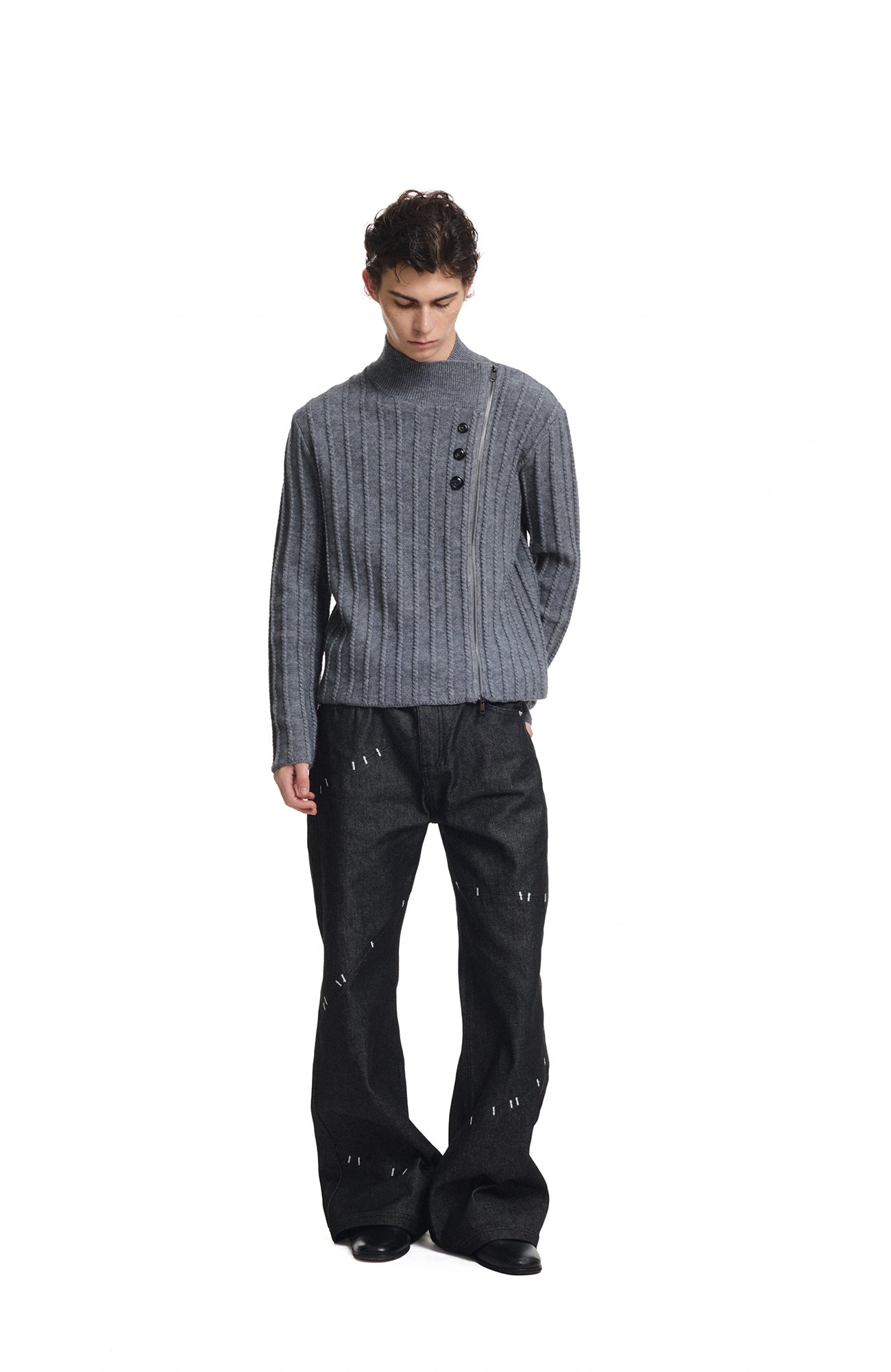 KREATE Deconstructed Cable-Knit Asymmetrical Cardigan