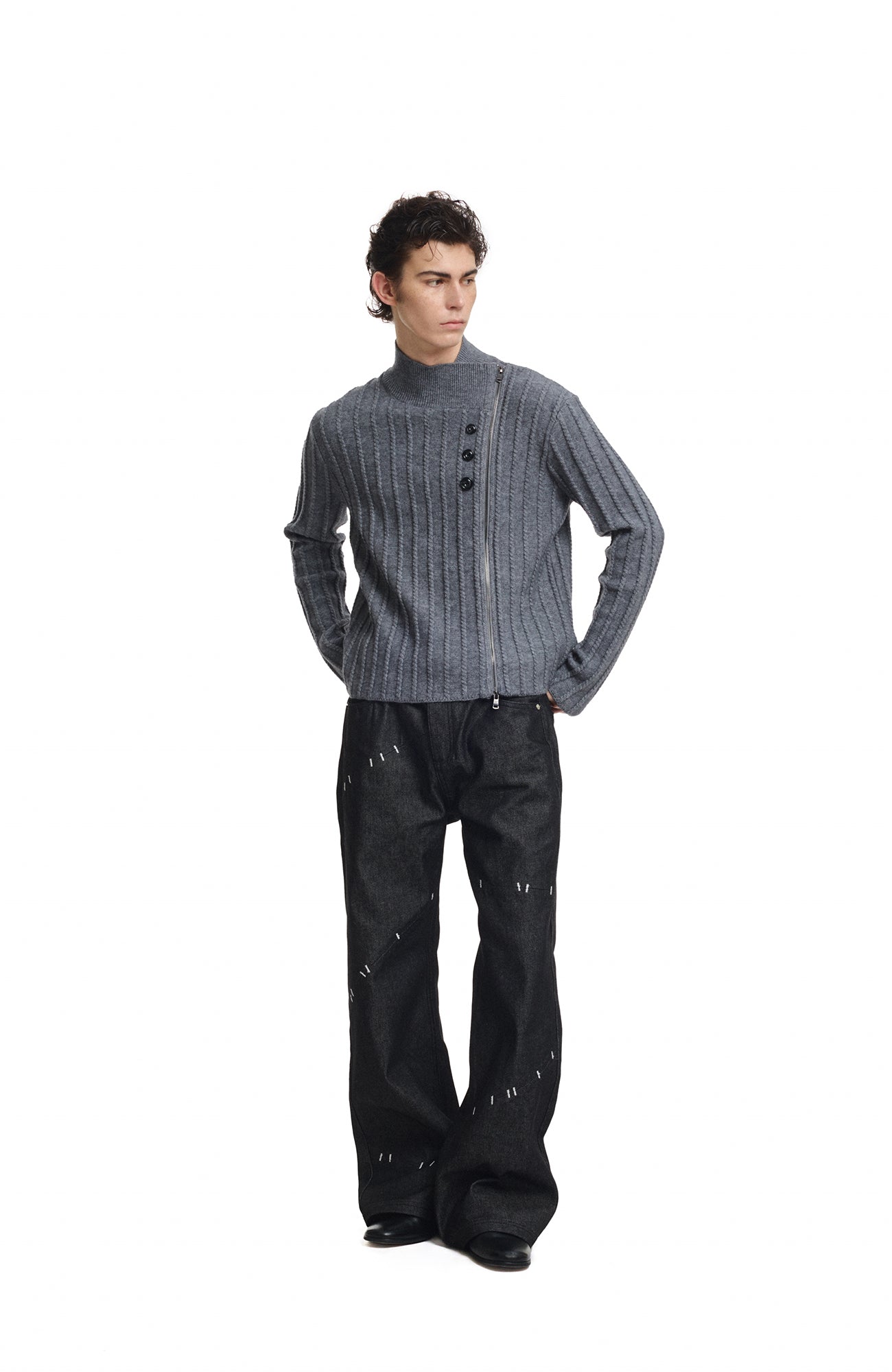 KREATE Deconstructed Cable-Knit Asymmetrical Cardigan