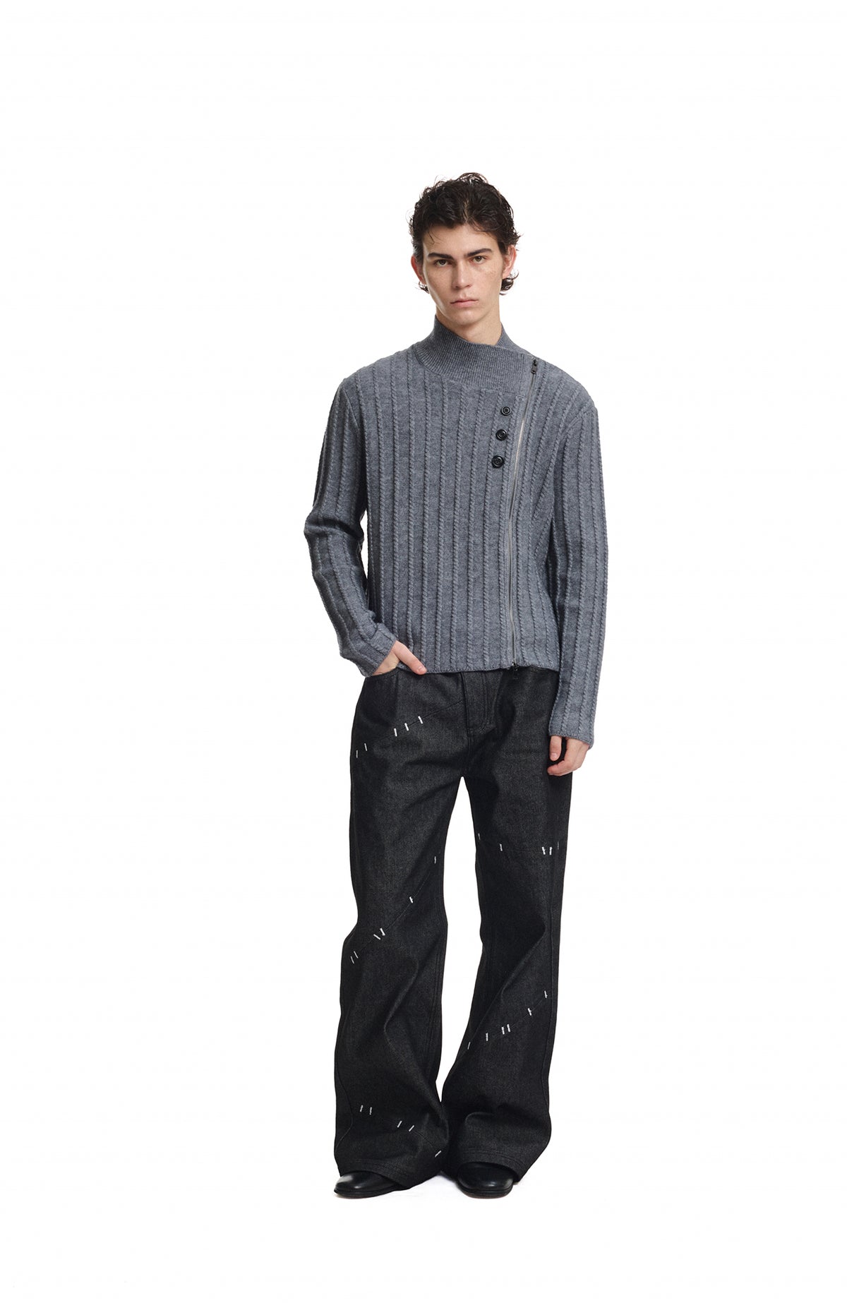 KREATE Deconstructed Cable-Knit Asymmetrical Cardigan