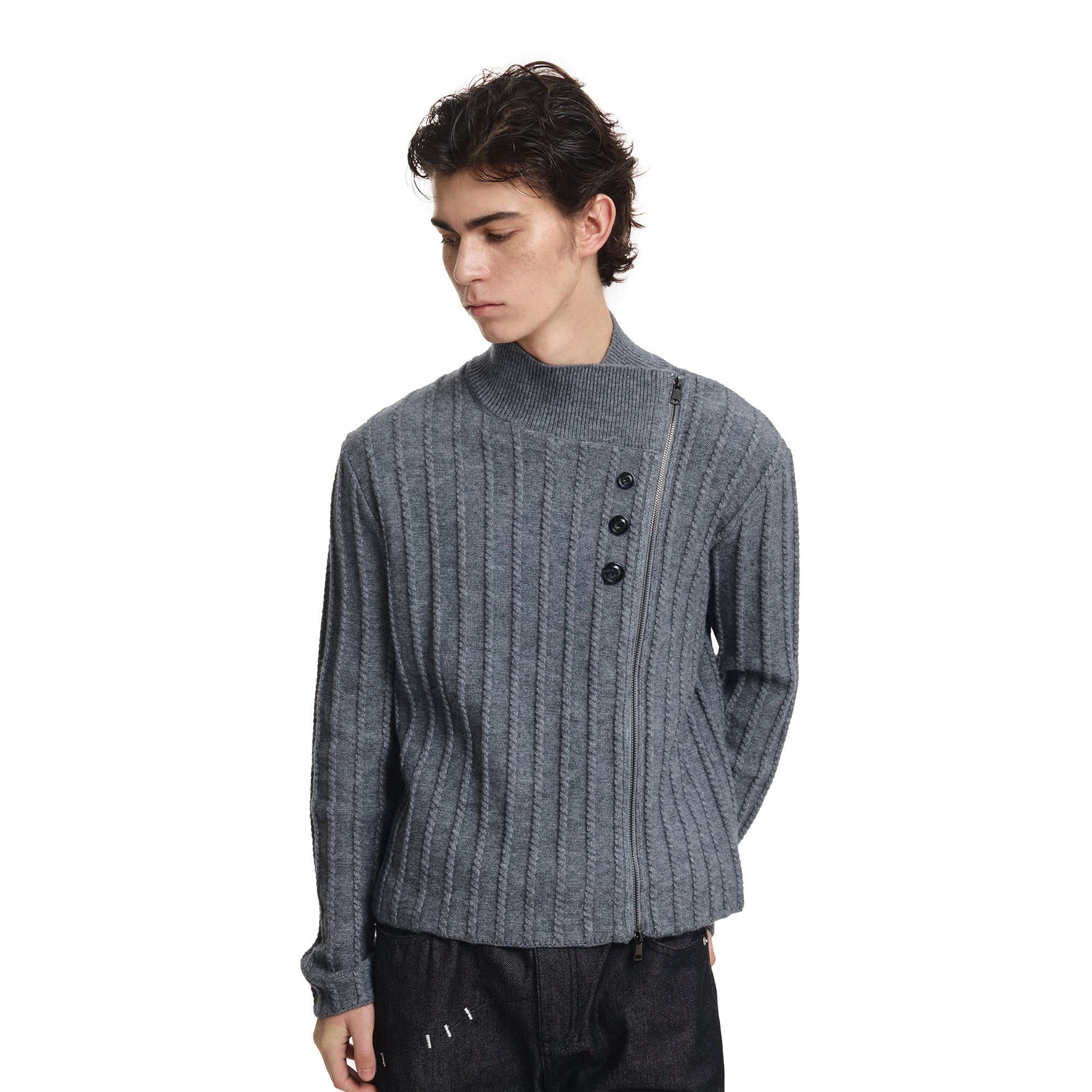 KREATE Deconstructed Cable-Knit Asymmetrical Cardigan