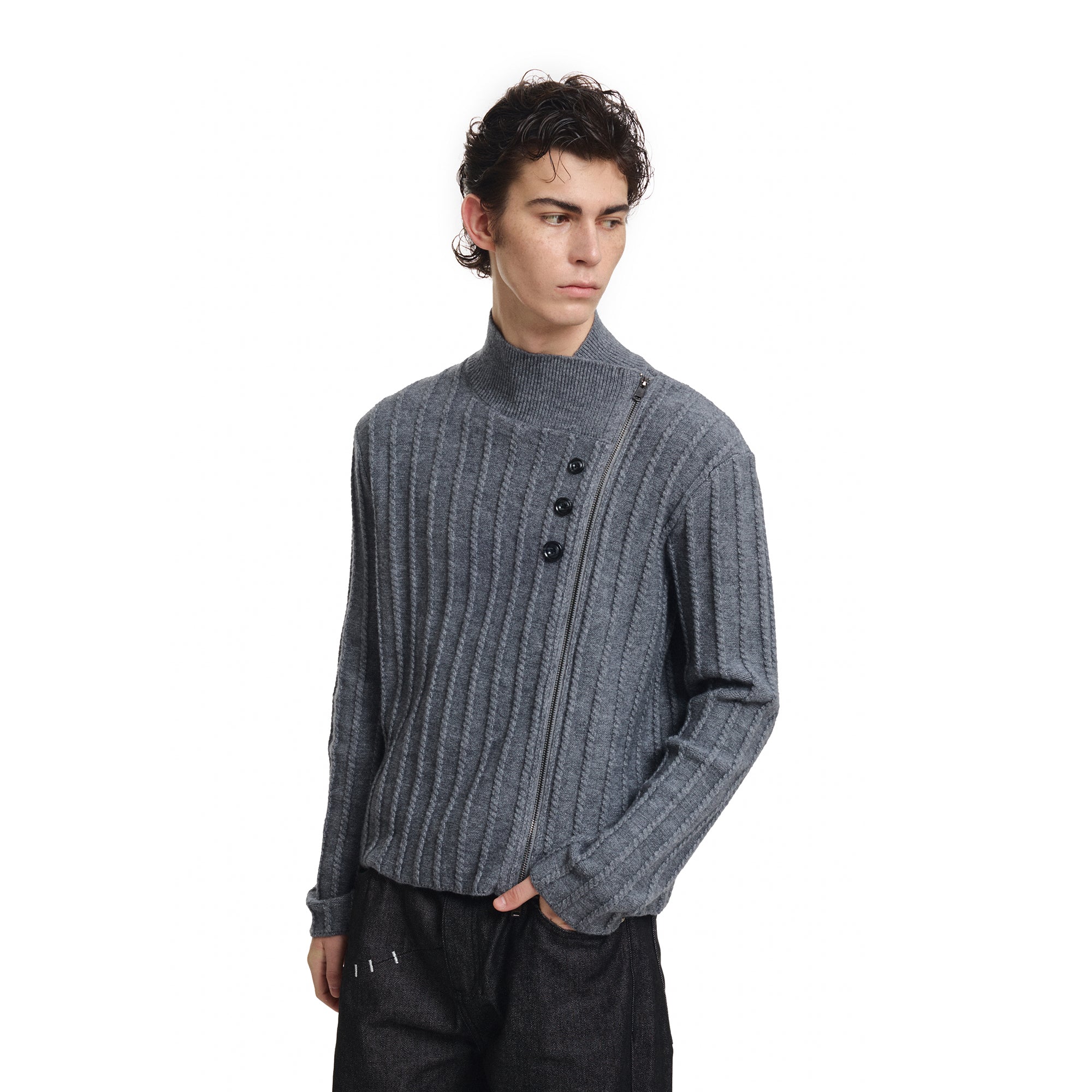KREATE Deconstructed Cable-Knit Asymmetrical Cardigan