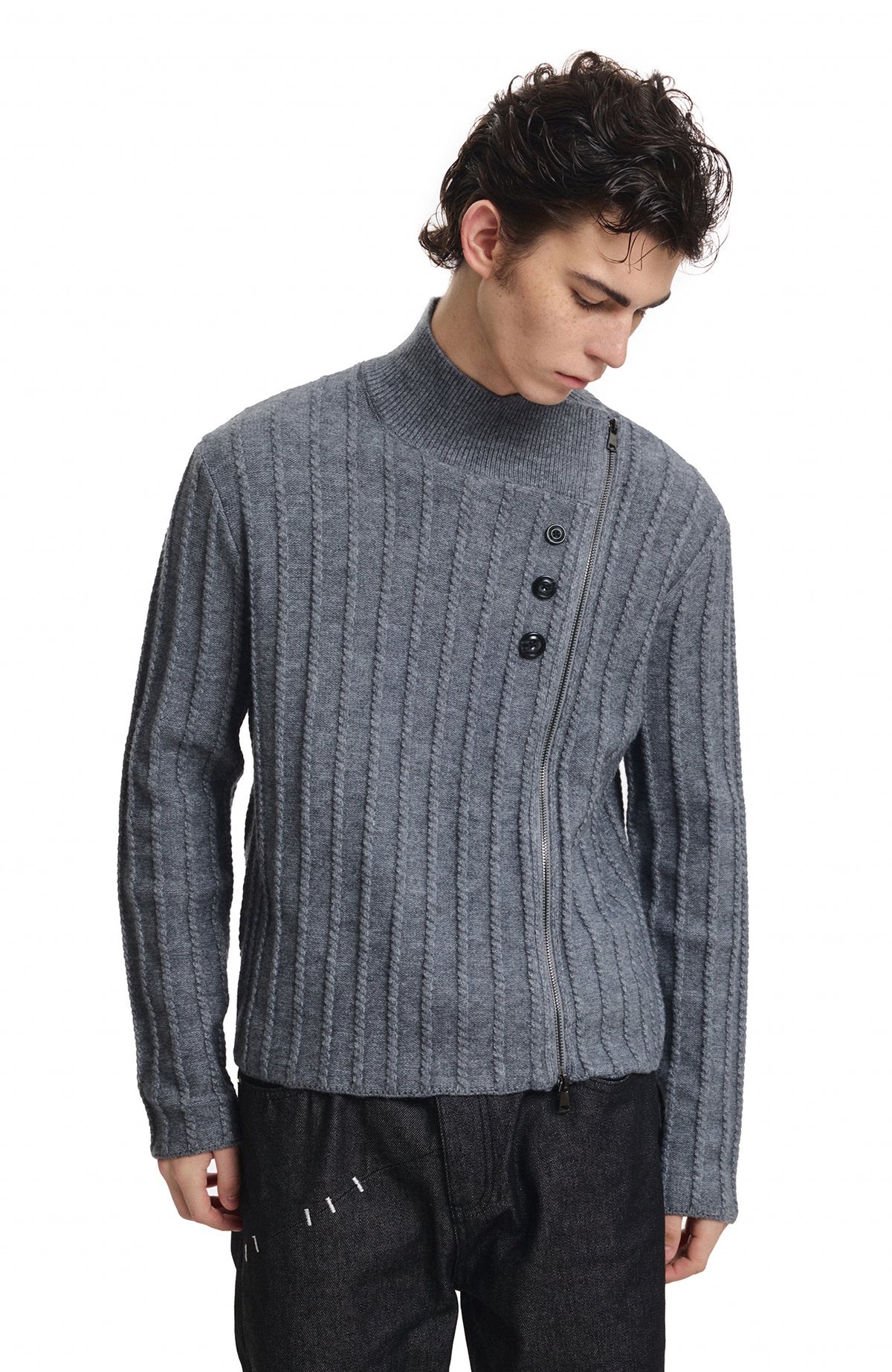 KREATE Deconstructed Cable-Knit Asymmetrical Cardigan