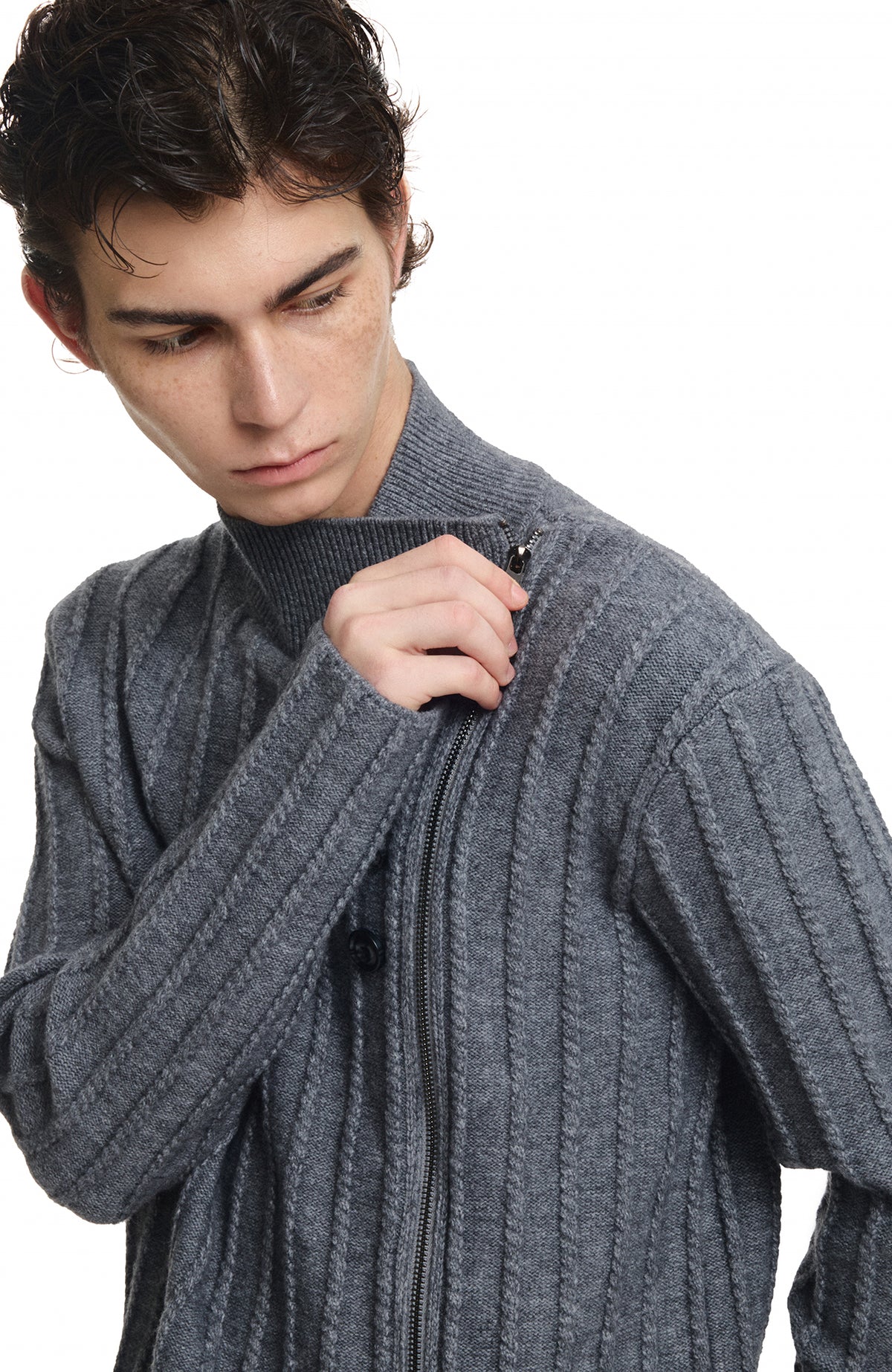 KREATE Deconstructed Cable-Knit Asymmetrical Cardigan