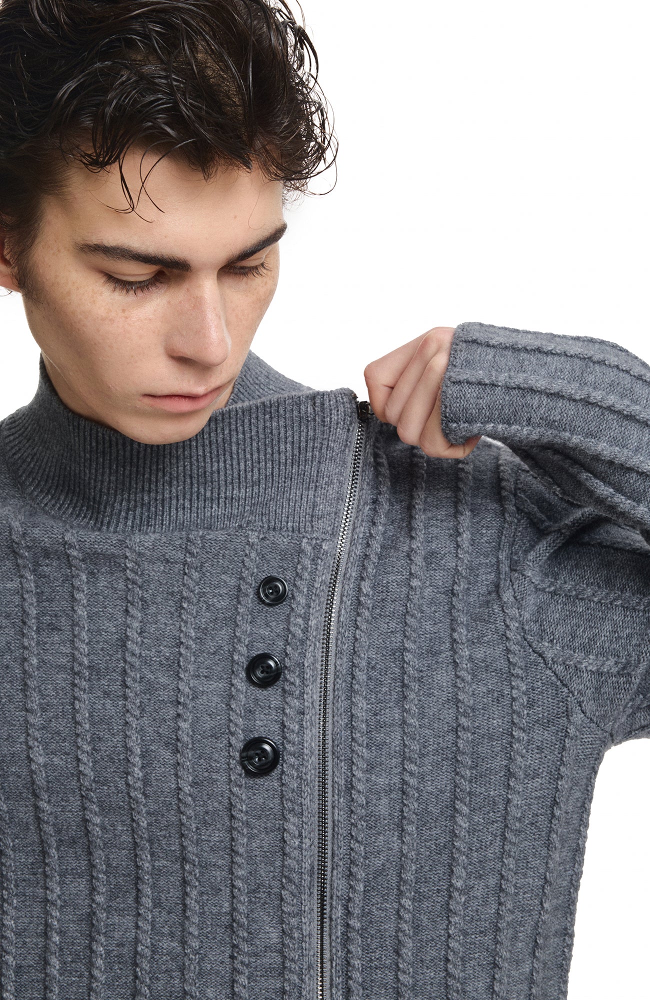 KREATE Deconstructed Cable-Knit Asymmetrical Cardigan
