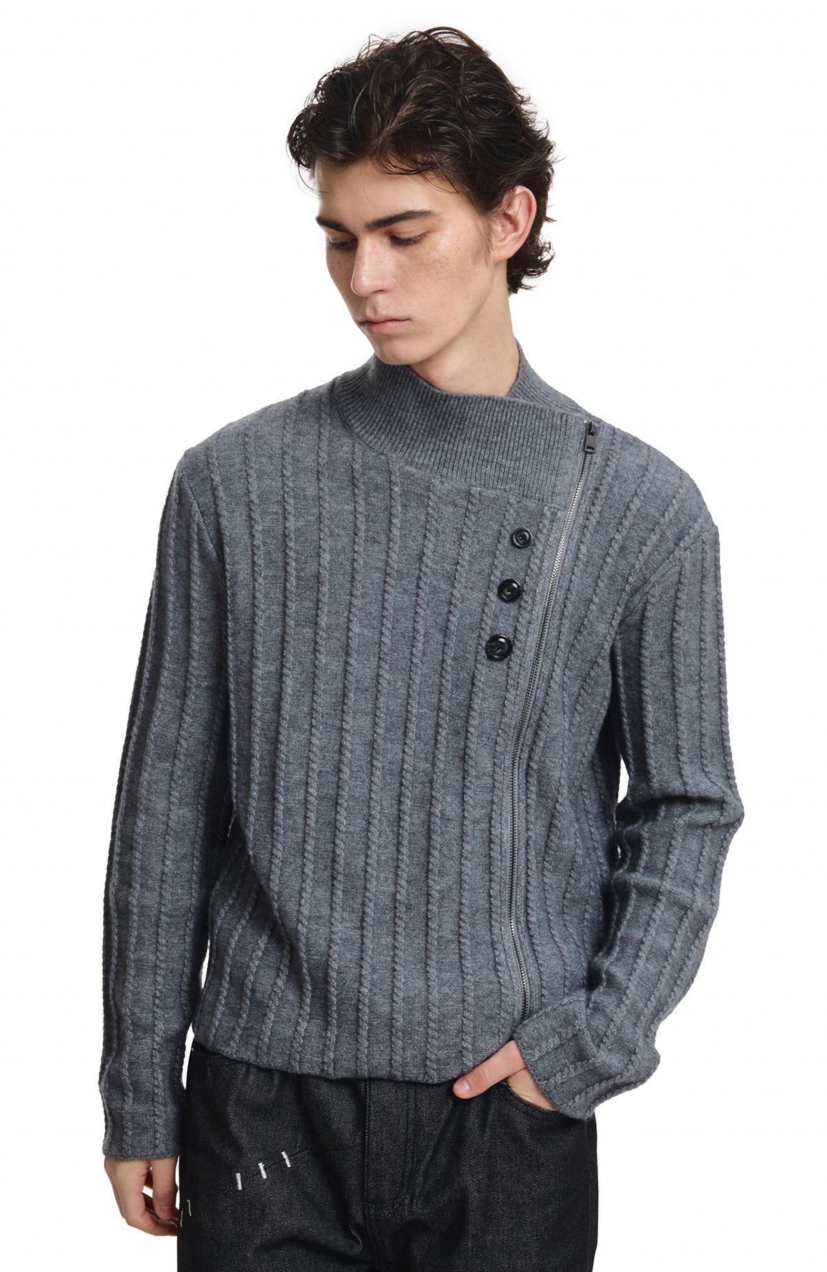 KREATE Deconstructed Cable-Knit Asymmetrical Cardigan