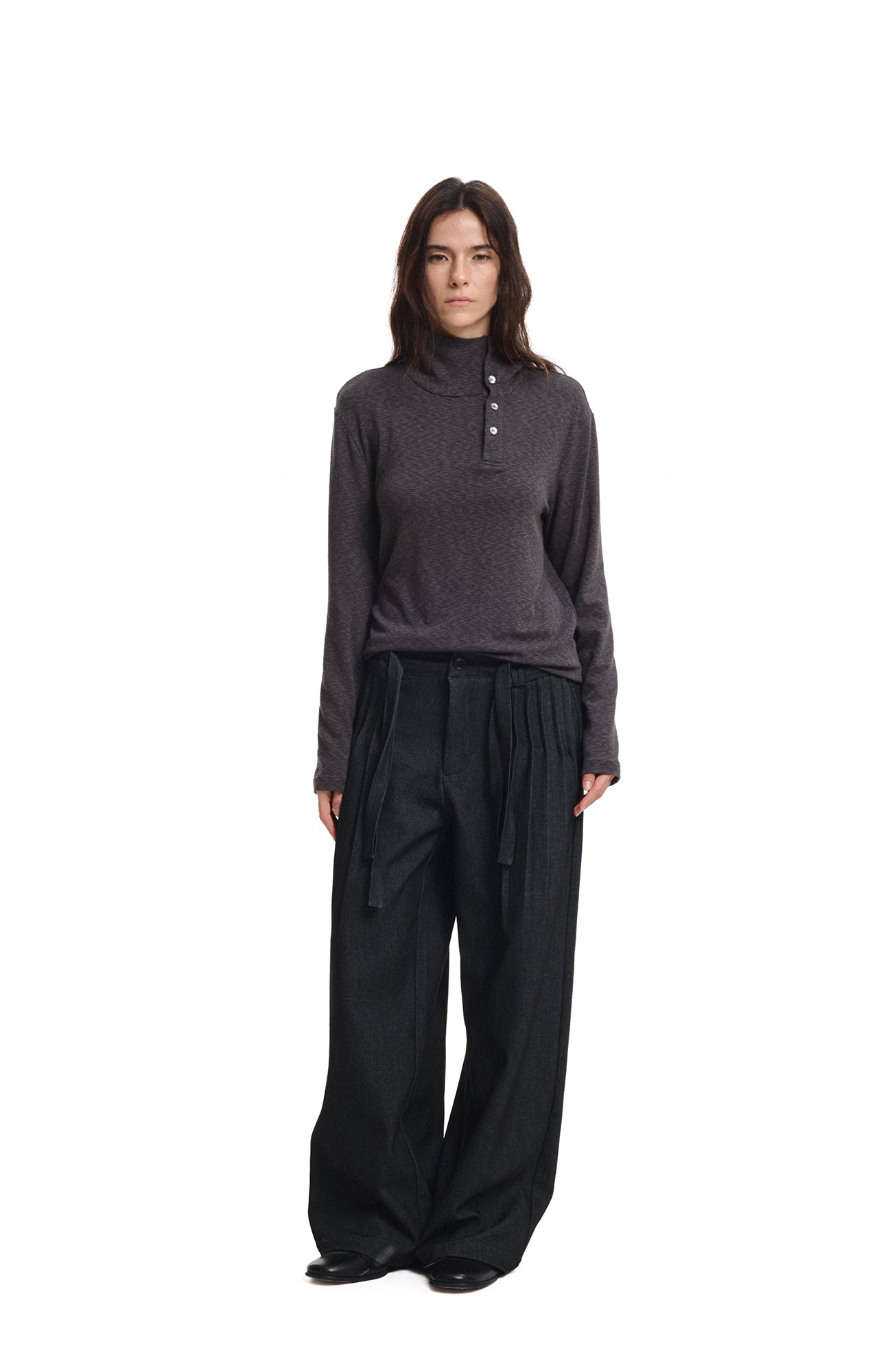 KREATE Double Belt Pleated Wide-Leg Trousers
