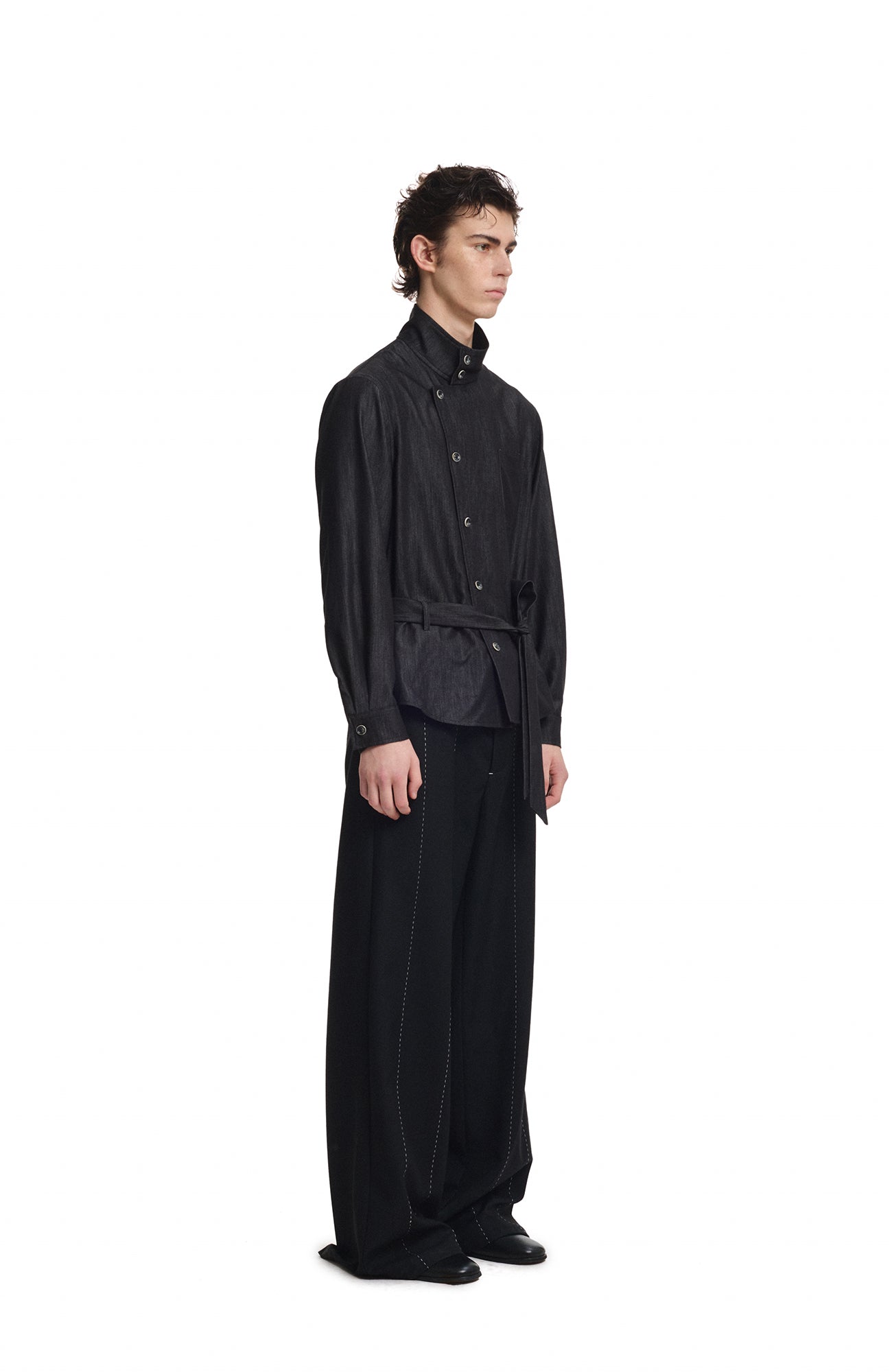 KREATE Stand Collar Wrap Tie Shirt