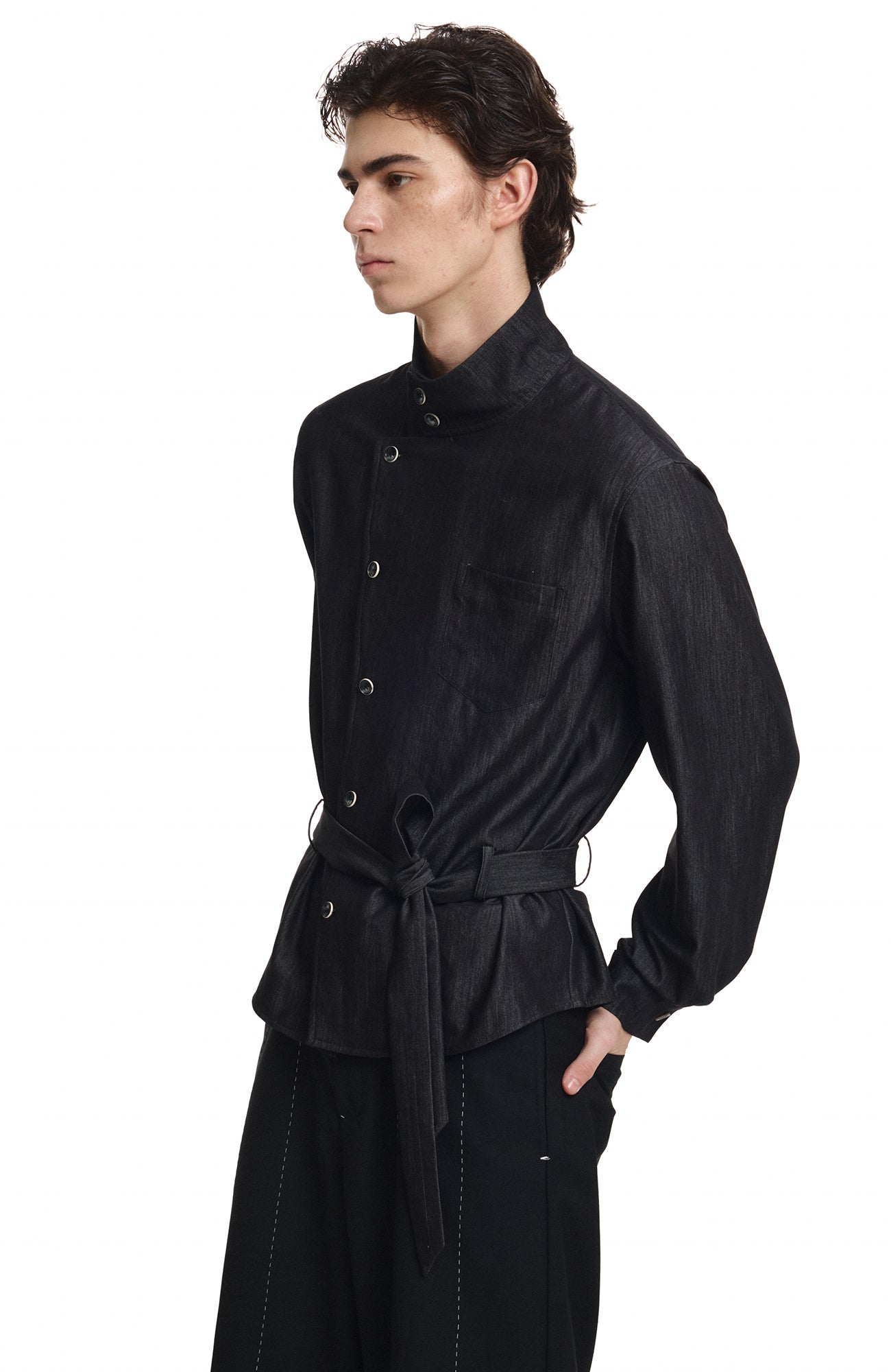 KREATE Stand Collar Wrap Tie Shirt