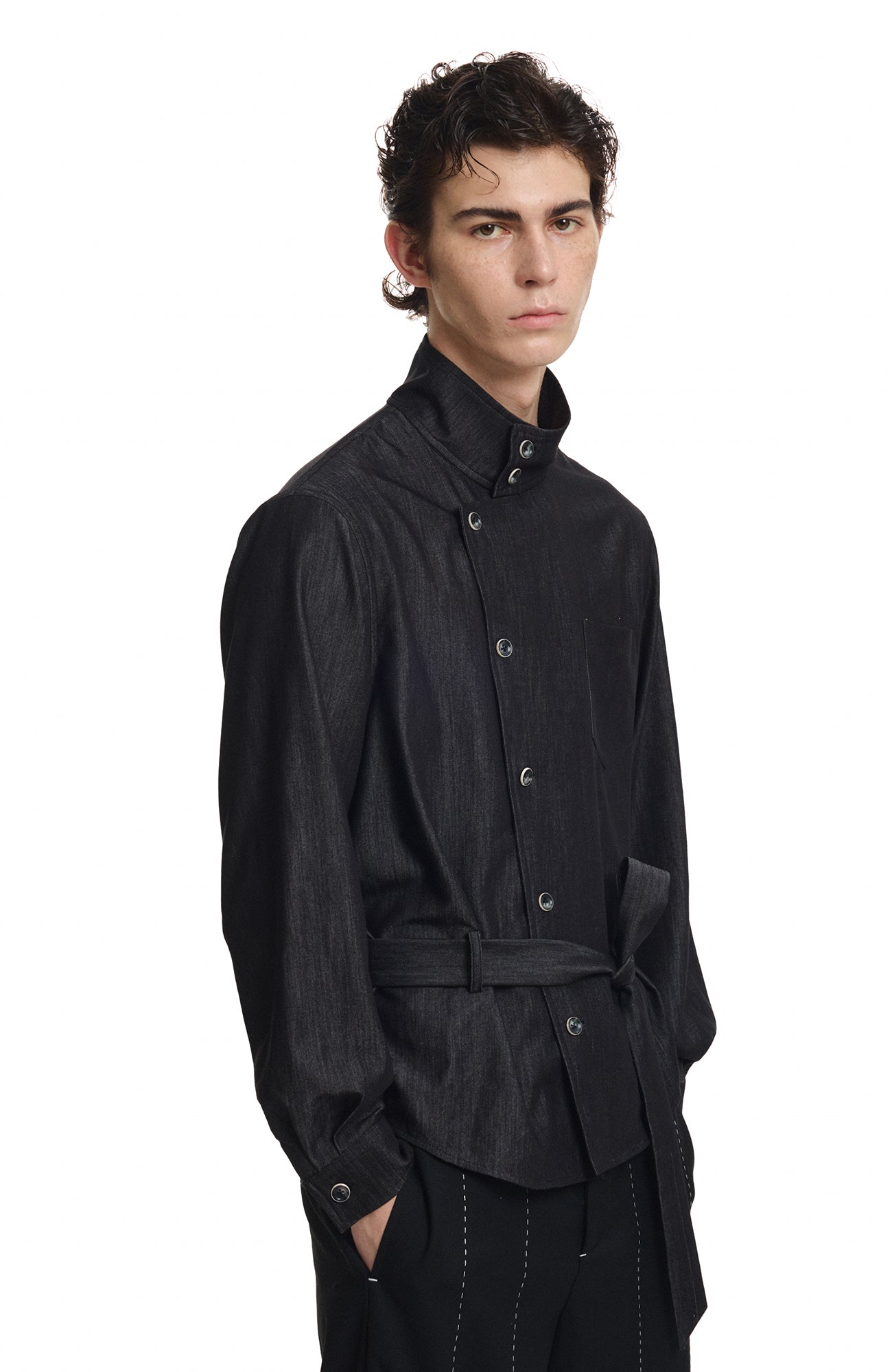 KREATE Stand Collar Wrap Tie Shirt