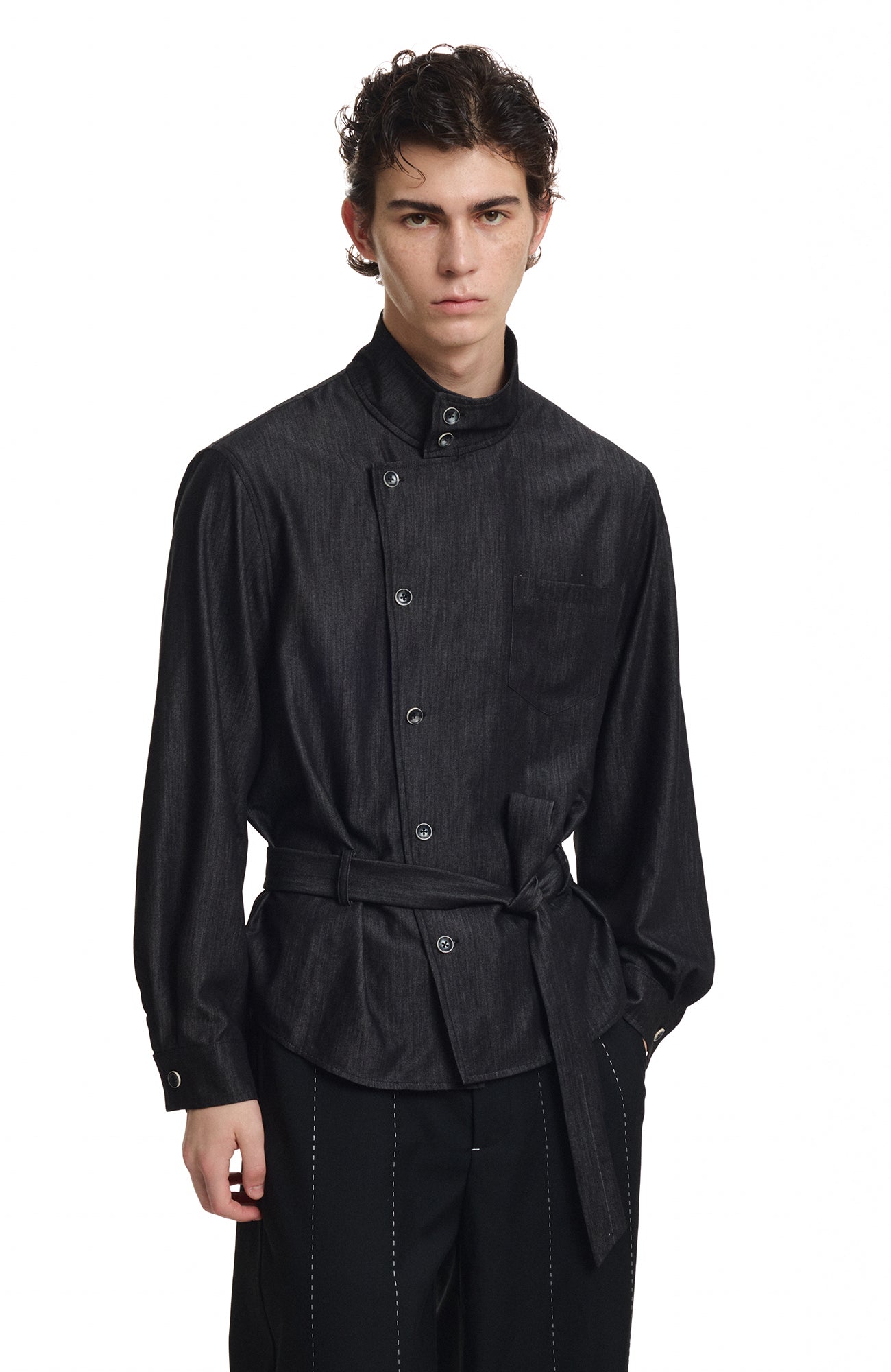 KREATE Stand Collar Wrap Tie Shirt