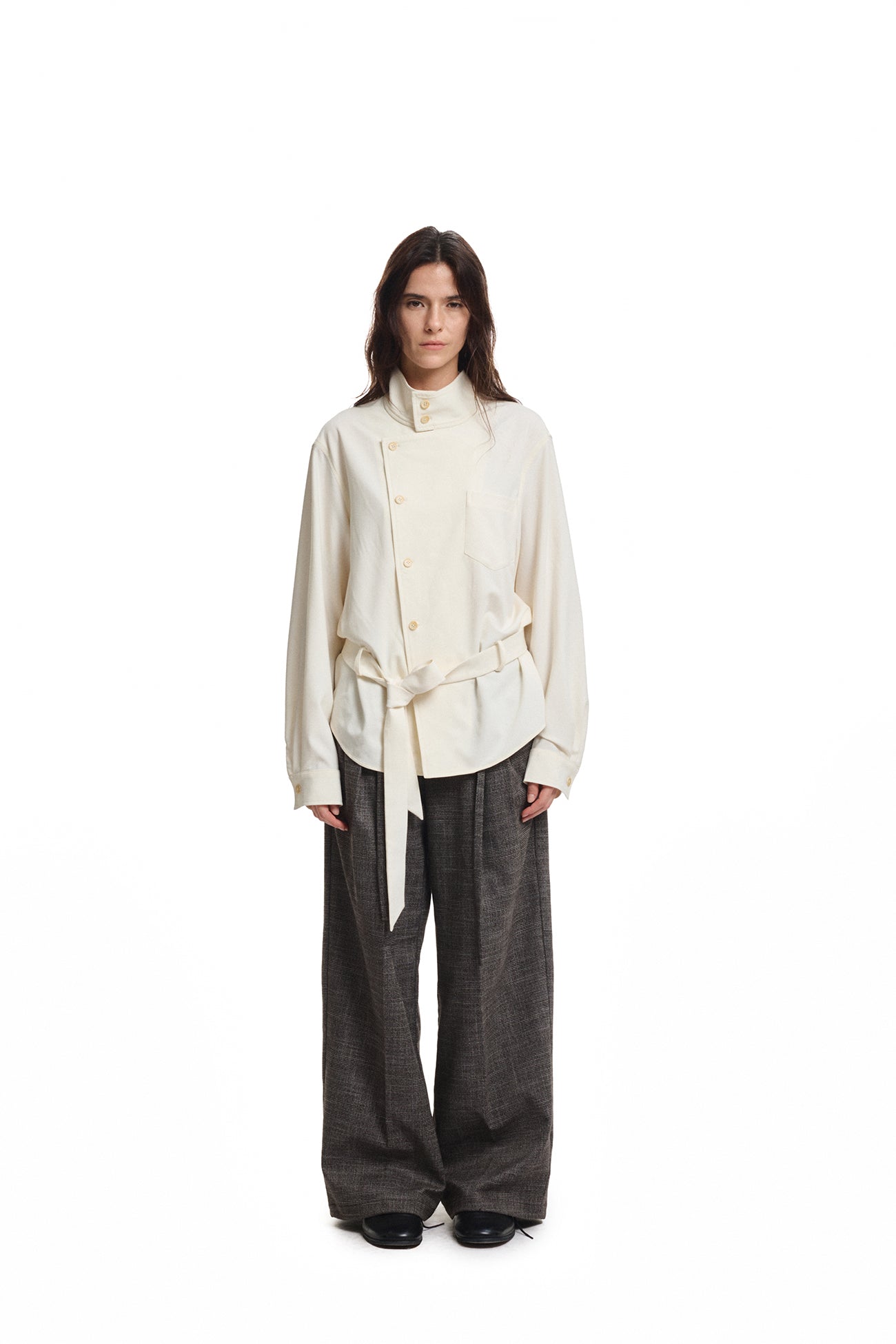 KREATE Double Belt Pleated Wide-Leg Trousers