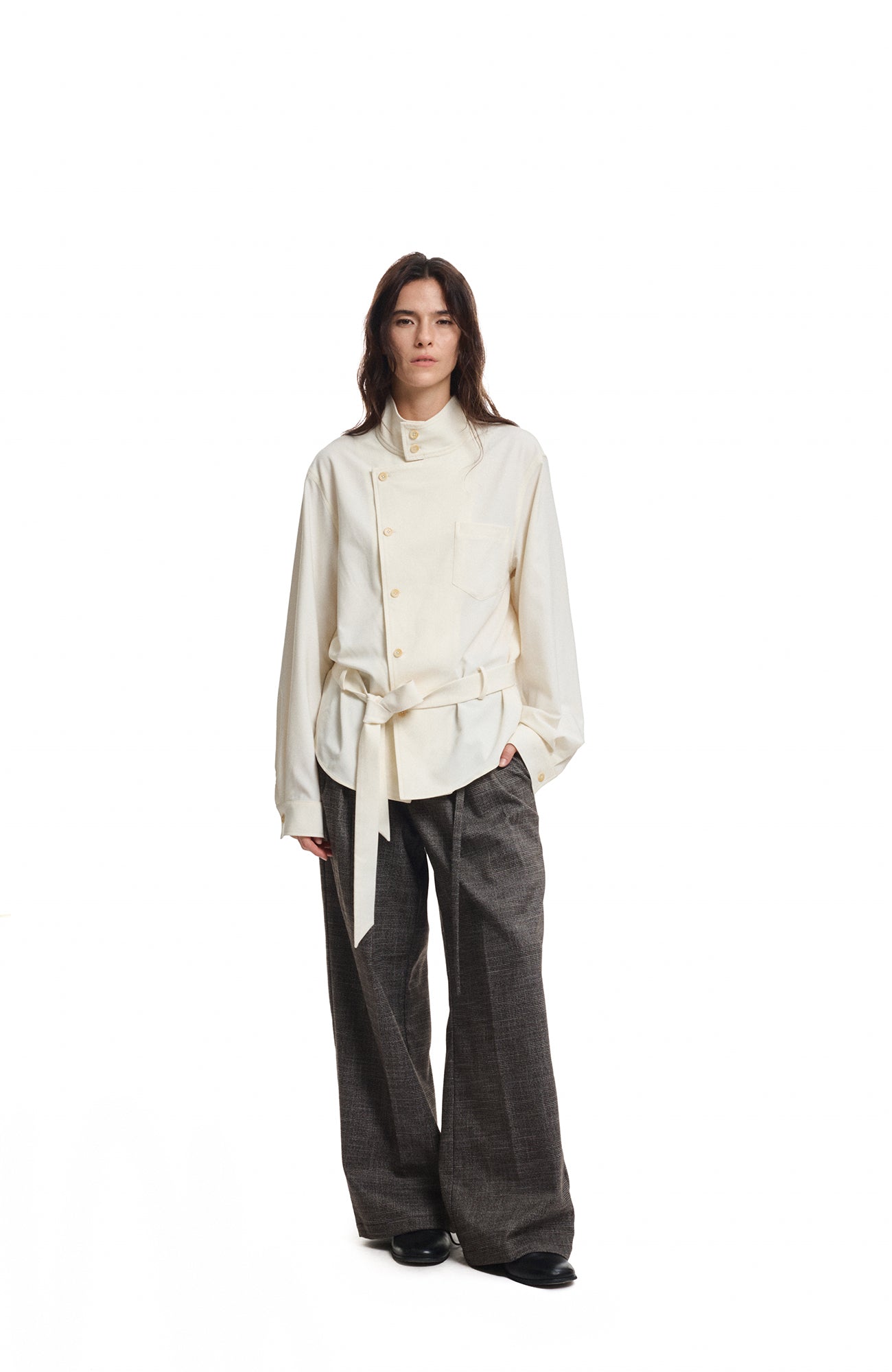 KREATE Stand Collar Wrap Tie Shirt