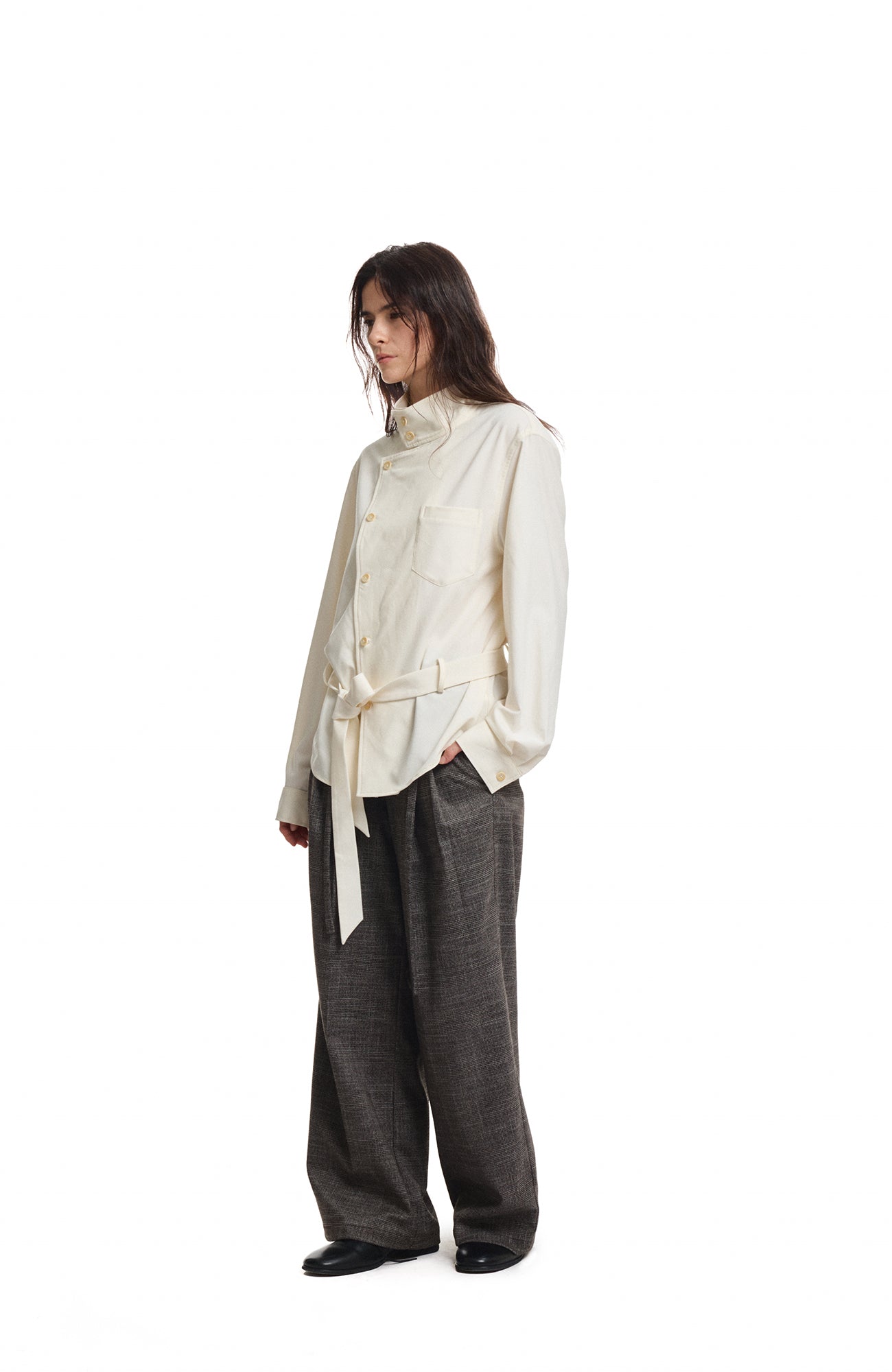 KREATE Stand Collar Wrap Tie Shirt