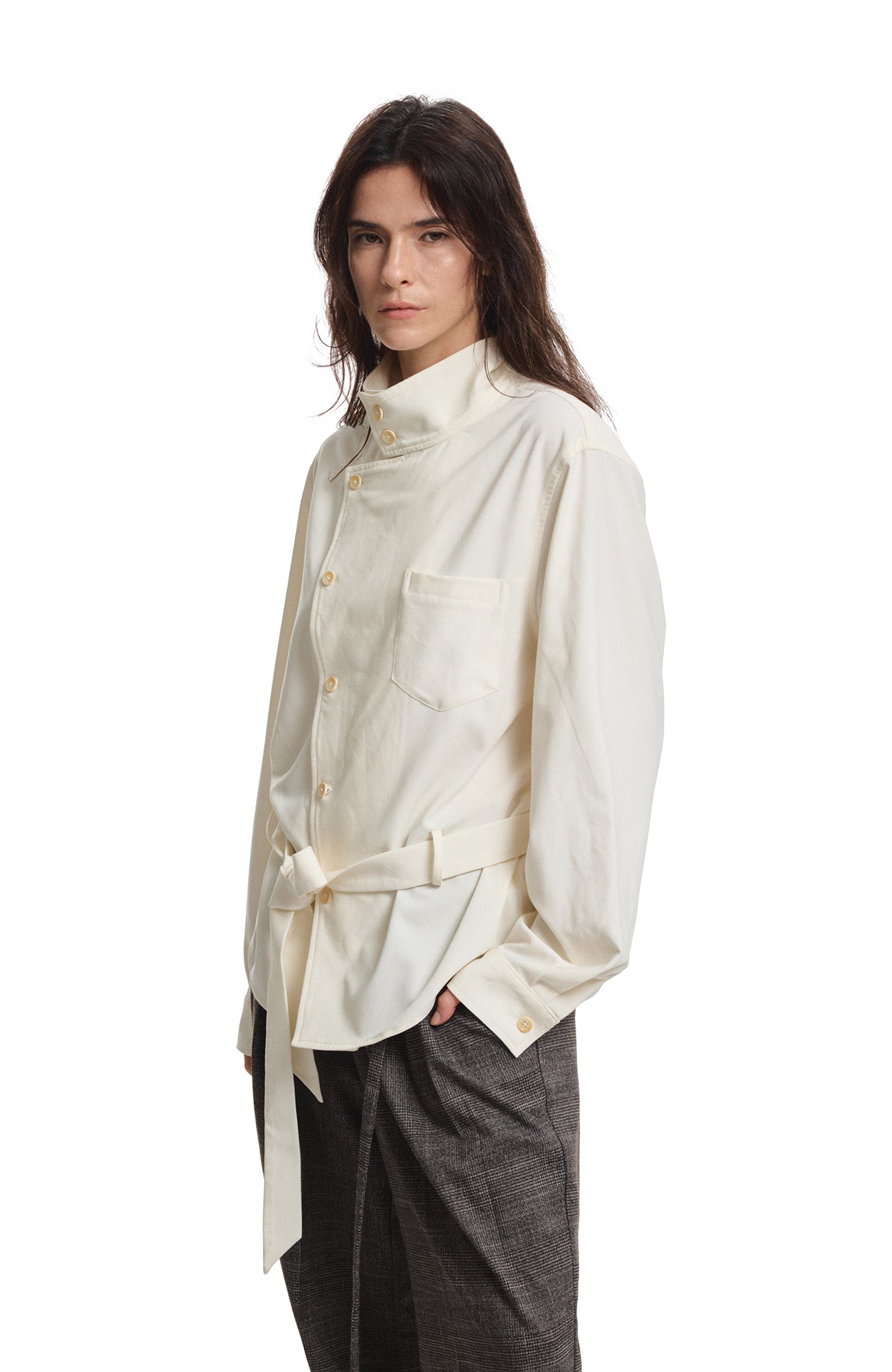 KREATE Stand Collar Wrap Tie Shirt