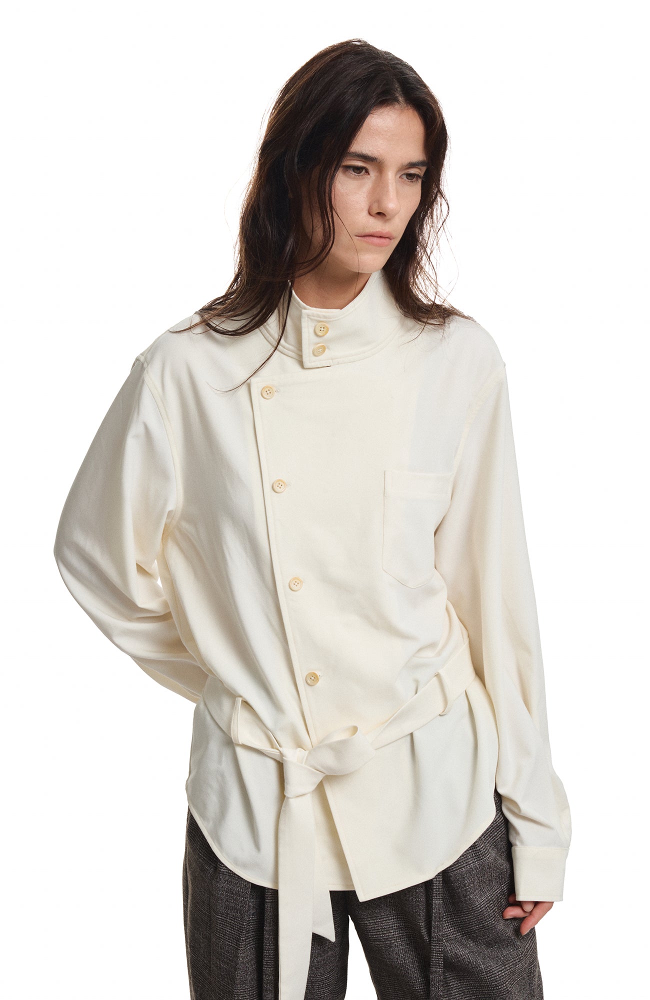 KREATE Stand Collar Wrap Tie Shirt