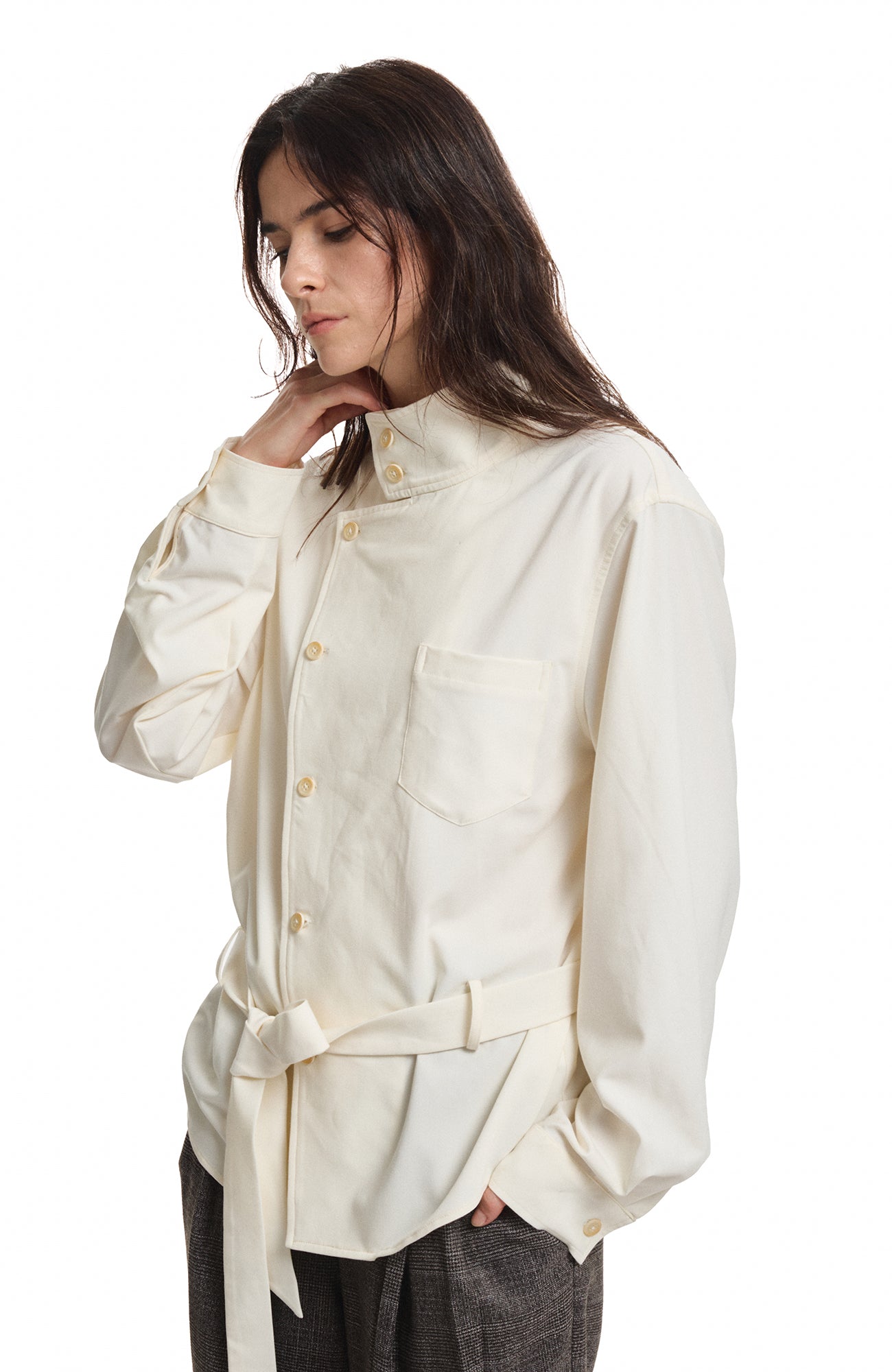 KREATE Stand Collar Wrap Tie Shirt